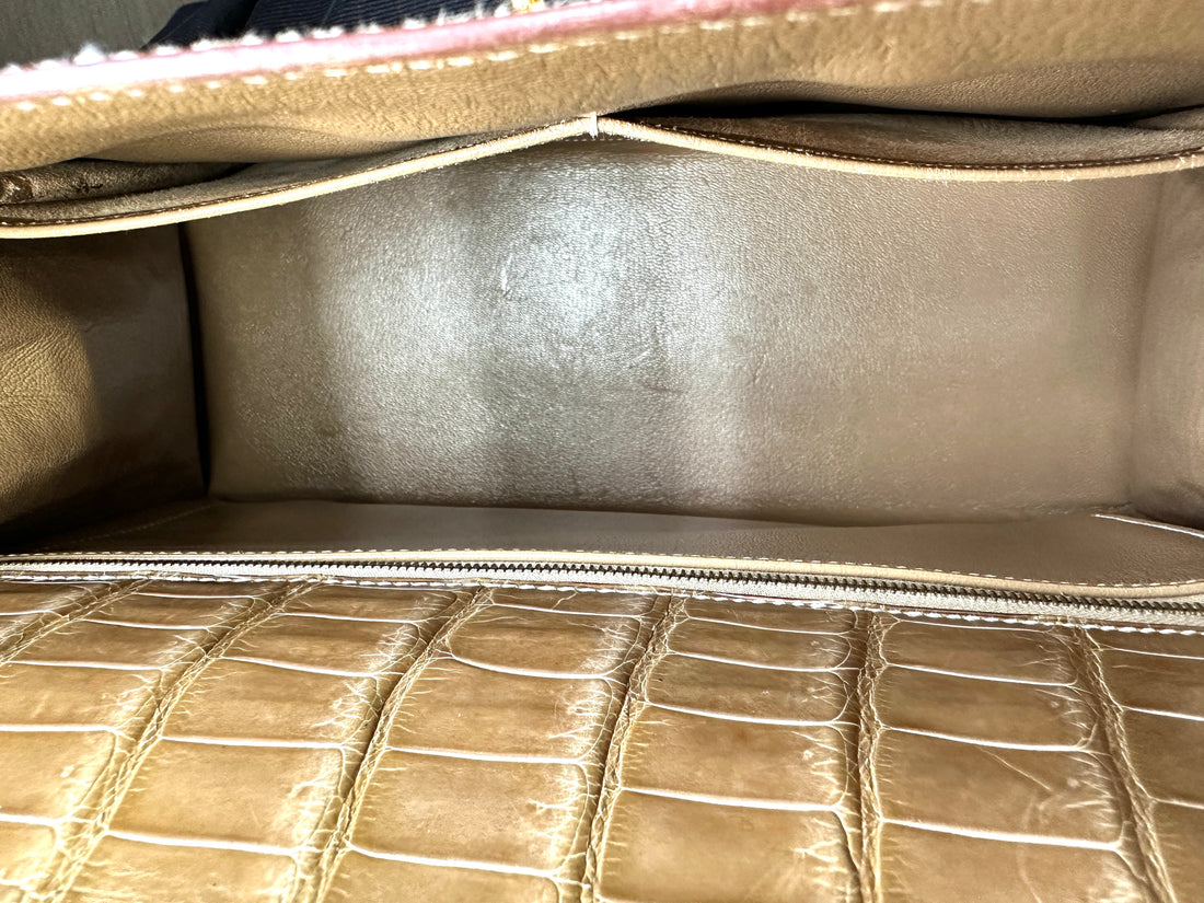 Hermes Kelly Shiny Alligator Handle Bag With Gold Hardware HR87