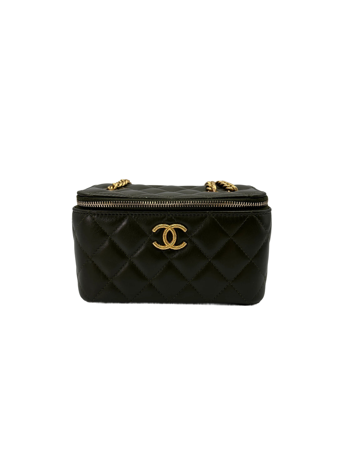 Chanel Green Quilted Leather Vanity Case With Gold Hardware(PJ***GA) IRIS133