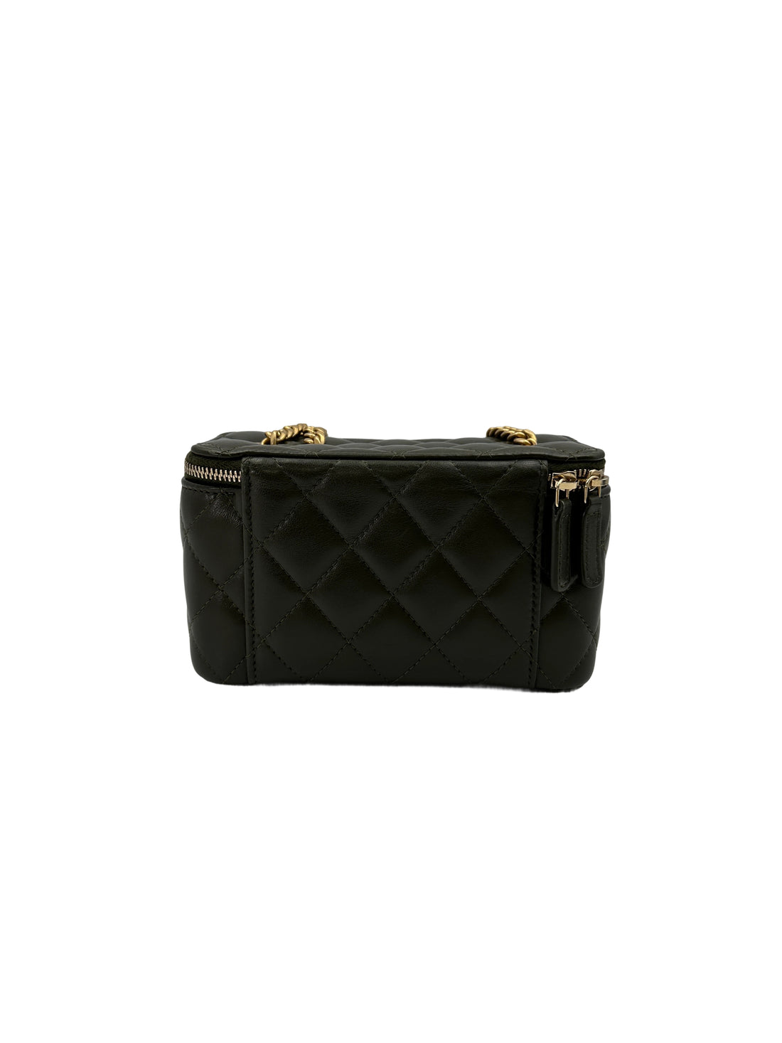 Chanel Green Quilted Leather Vanity Case With Gold Hardware(PJ***GA) IRIS133
