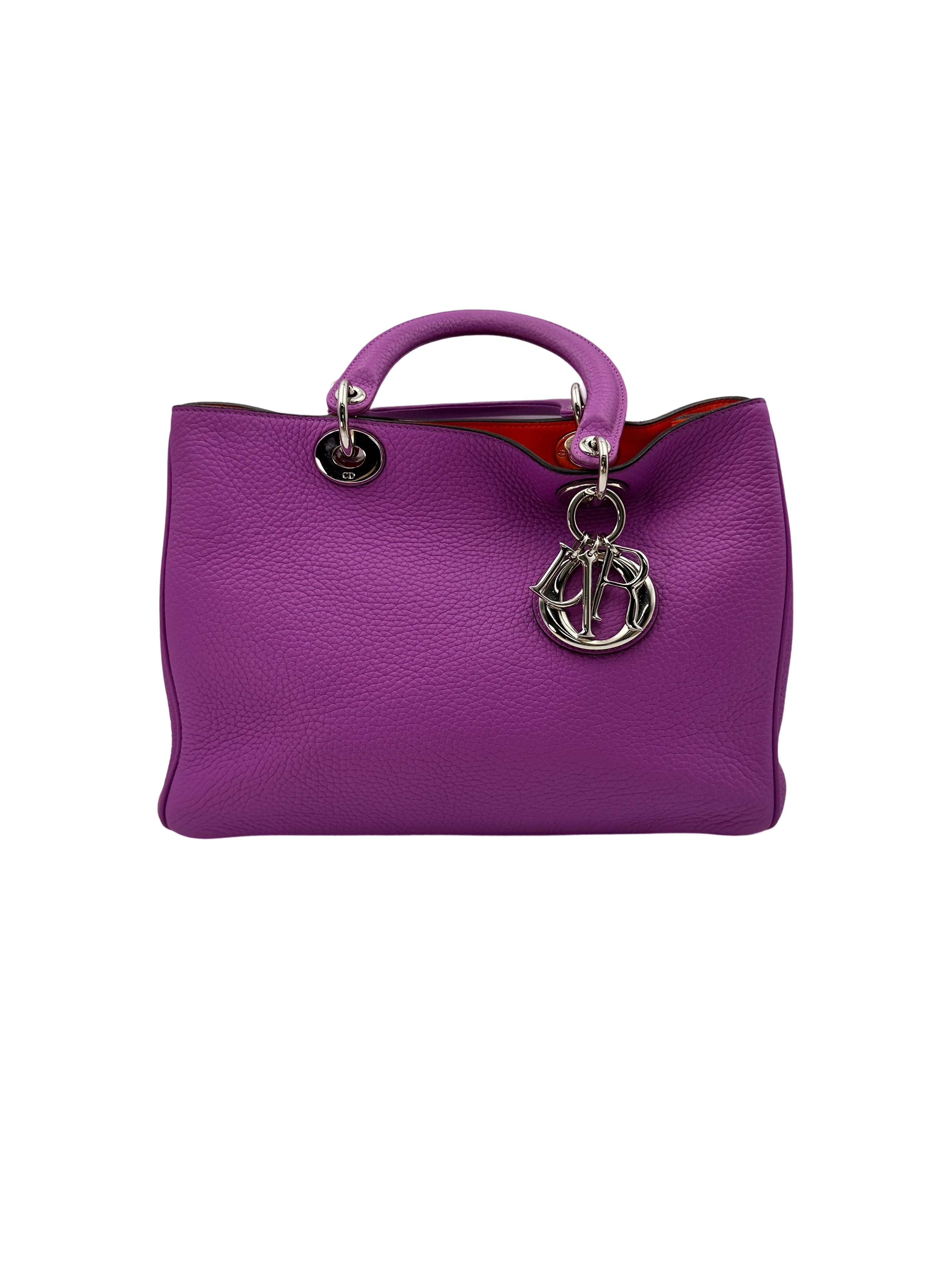 Christian Dior Diorissimo Purple Leather Medium Size Handle Bag With Pouch IRIS648