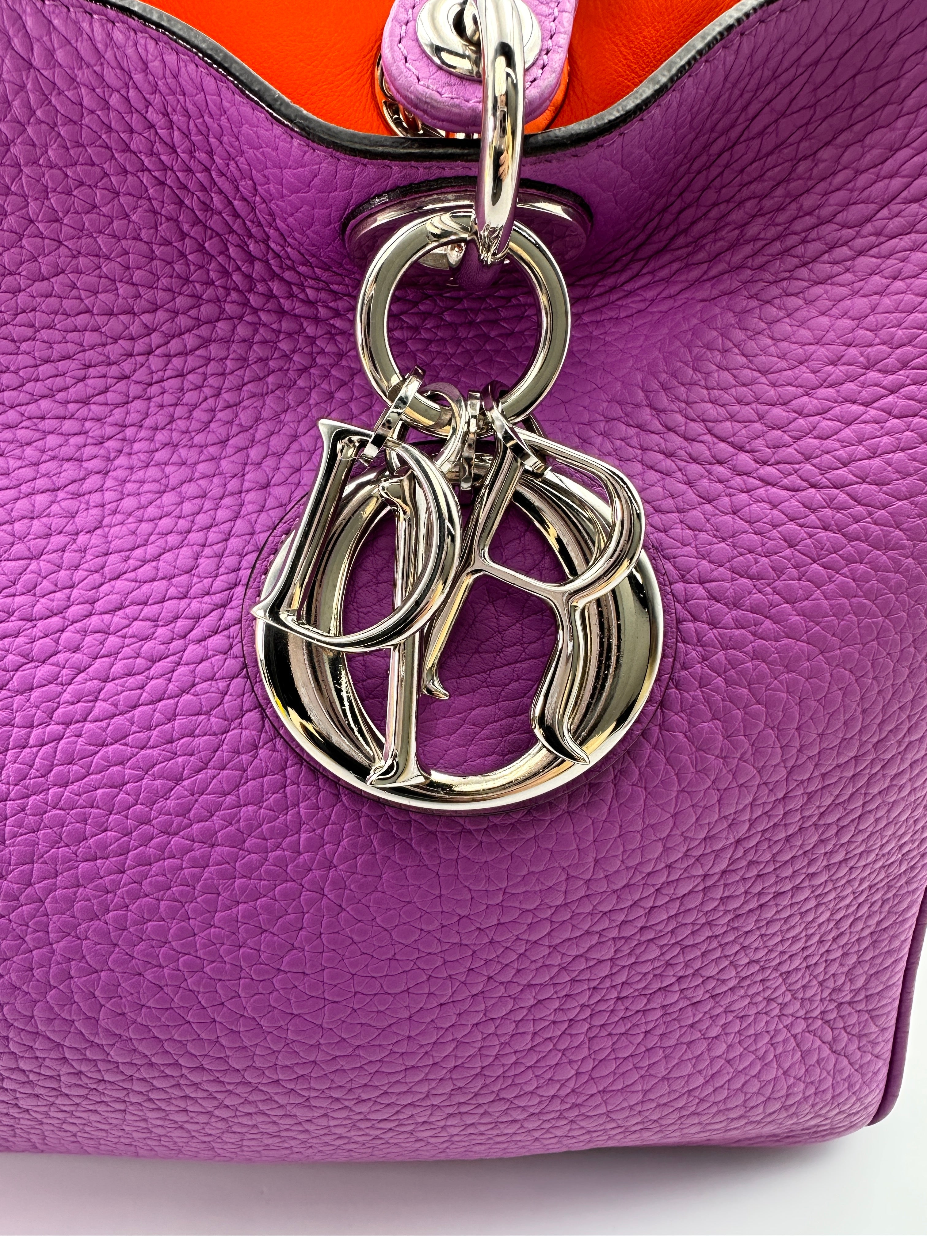 Christian Dior Diorissimo Purple Leather Medium Size Handle Bag With Pouch IRIS648