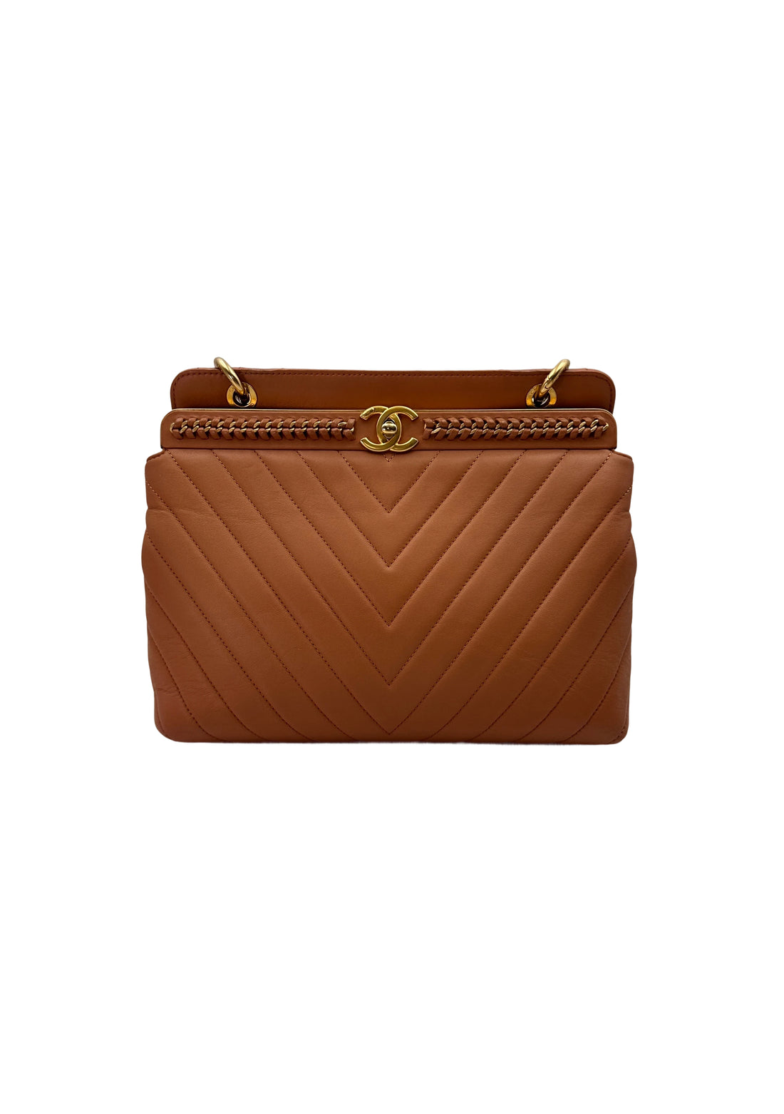 Chanel Brown Chevron Quilted Leather Shoulder Bag With Gold Hardware(24***87) IRIS135