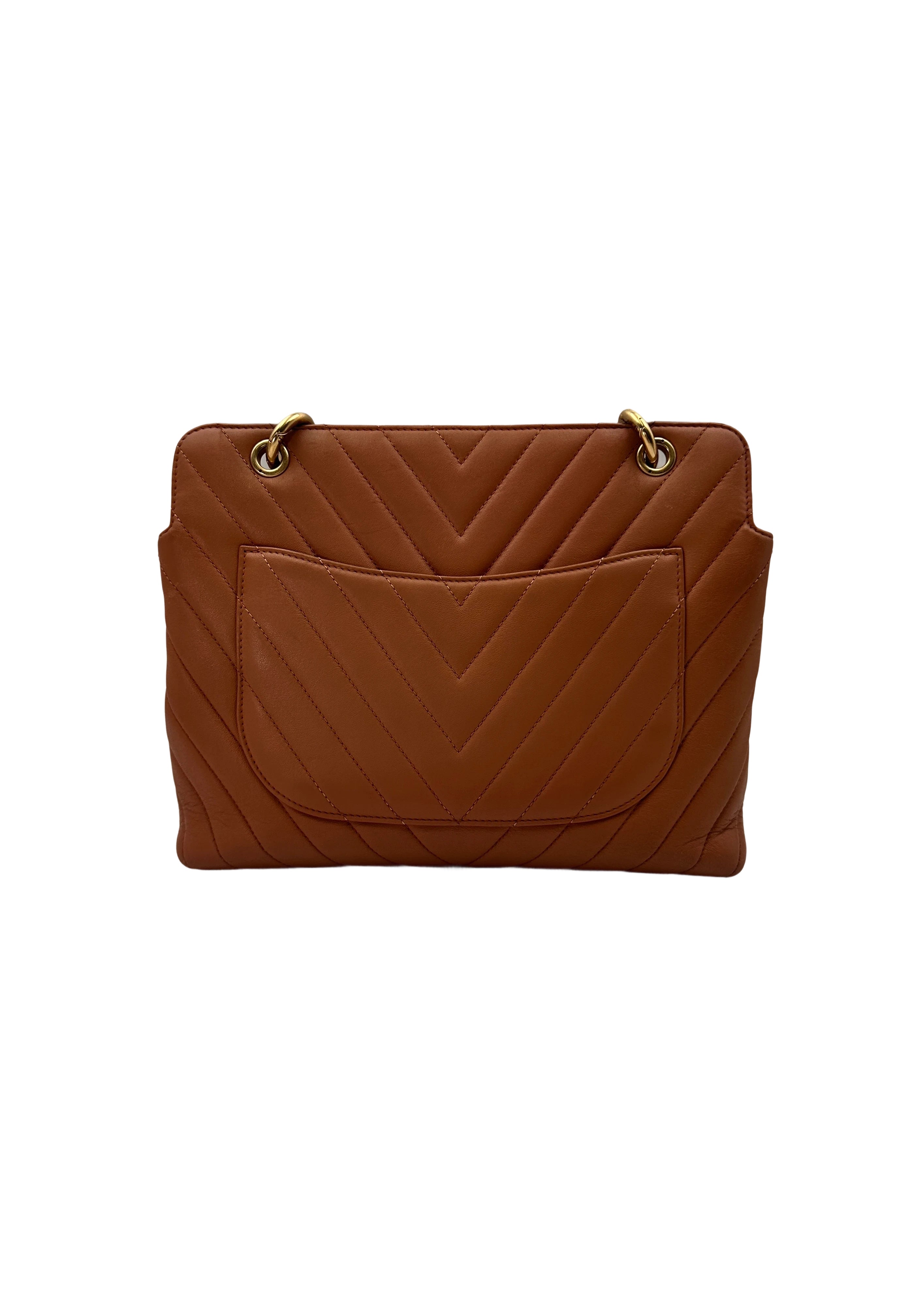 Chanel Brown Chevron Quilted Leather Shoulder Bag With Gold Hardware(24***87) IRIS135