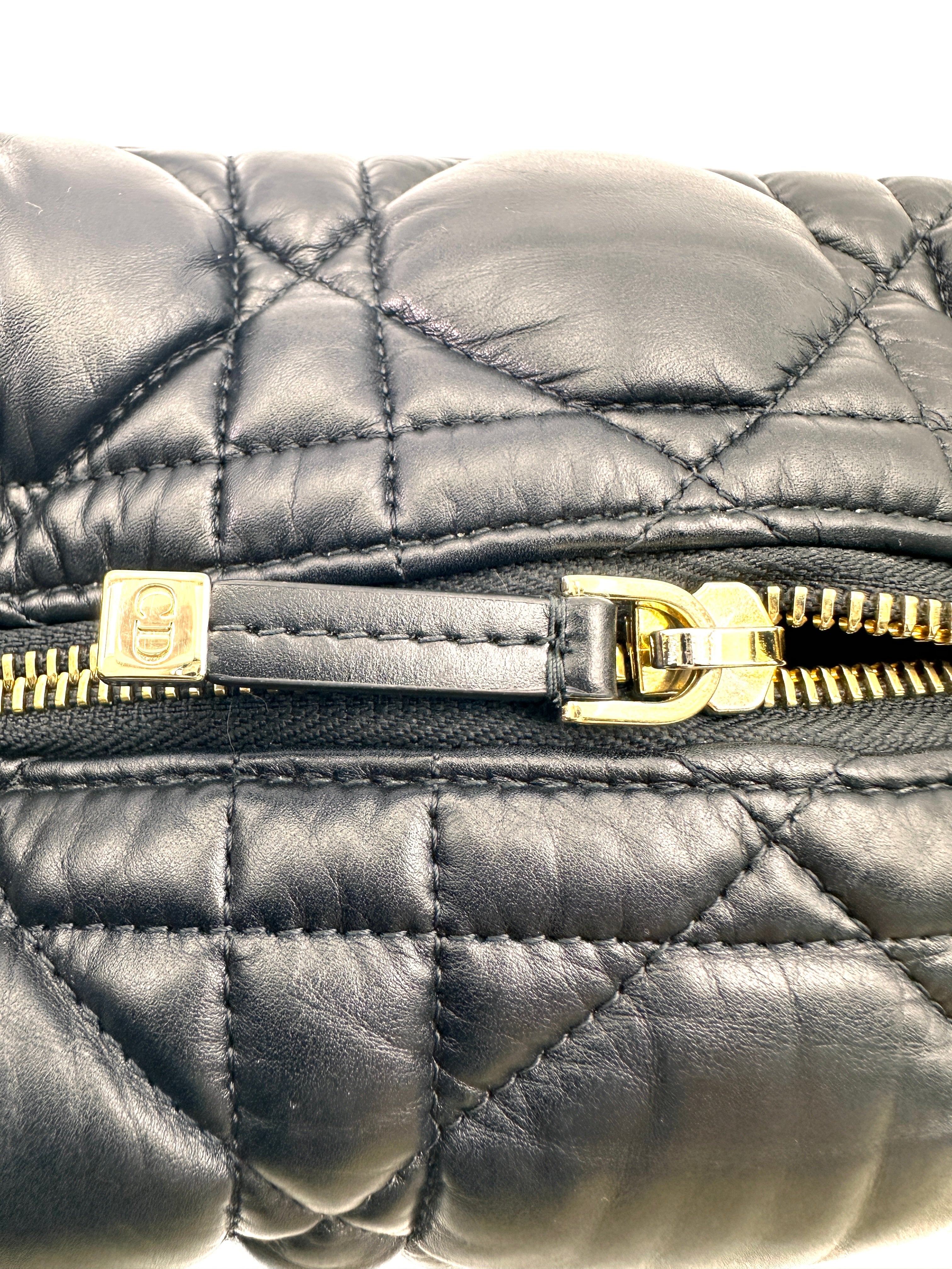 Christian Dior DiorTravel Nomad Pouch Black Macrocannage Calfskin Medium Size Bag DR649