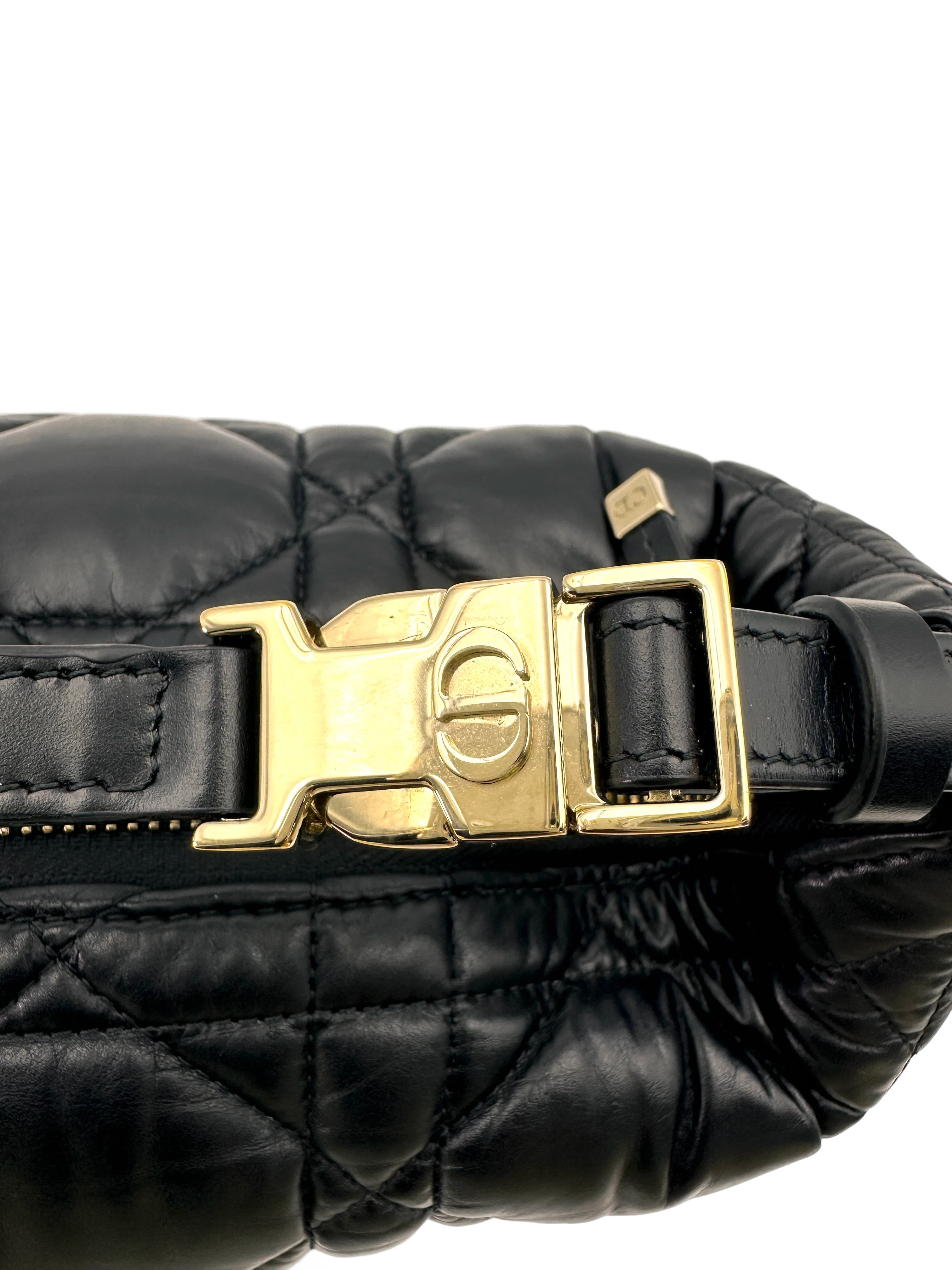 Christian Dior DiorTravel Nomad Pouch Black Macrocannage Calfskin Medium Size Bag DR649