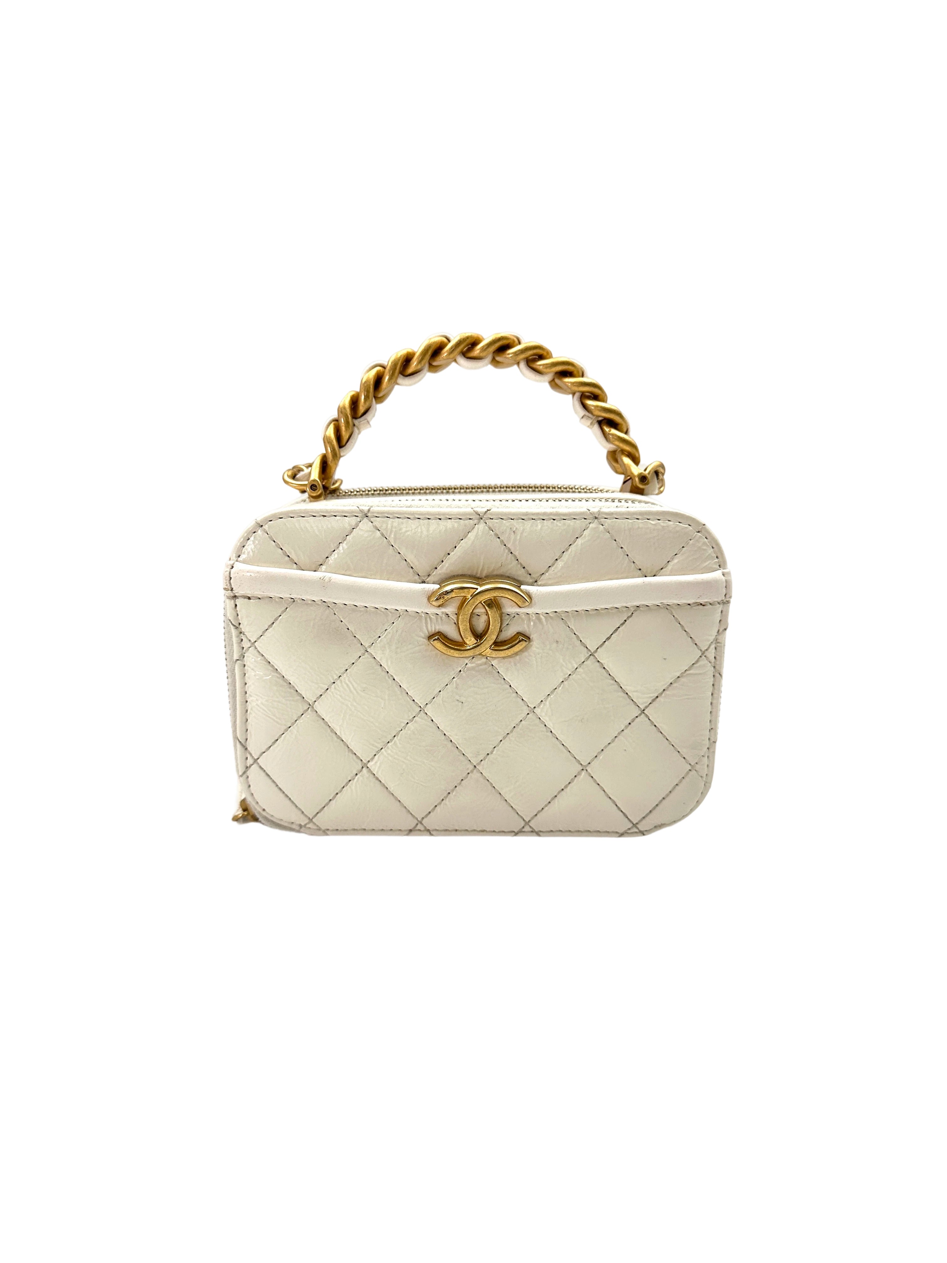 Chanel White Quilted Leather Top Handle Vanity Case With Gold Hardware(30***32) CC1699