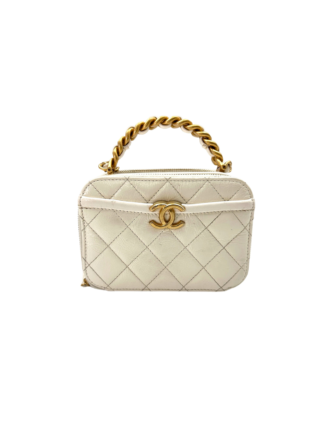 Chanel White Quilted Leather Top Handle Vanity Case With Gold Hardware(30***32) CC1699