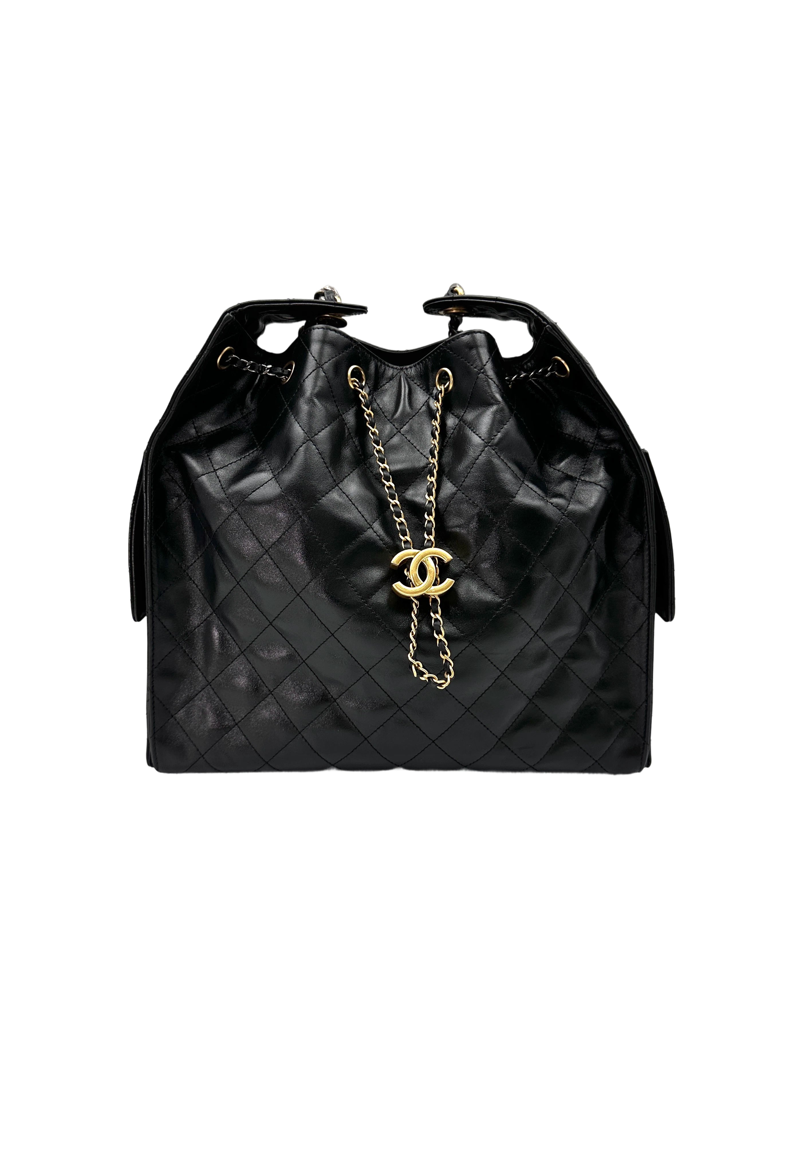 Chanel 25 Black Quilted Leather Medium Size Hobo Bag With Gold Hardware(T3***41) CC1700