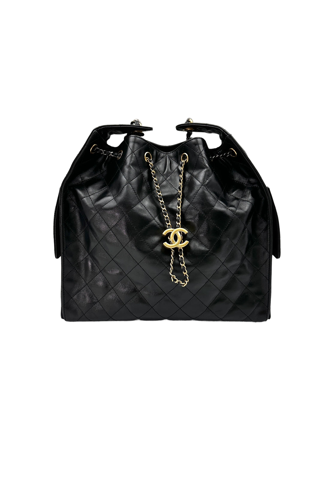 Chanel 25 Black Quilted Leather Medium Size Hobo Bag With Gold Hardware(T3***41) CC1700