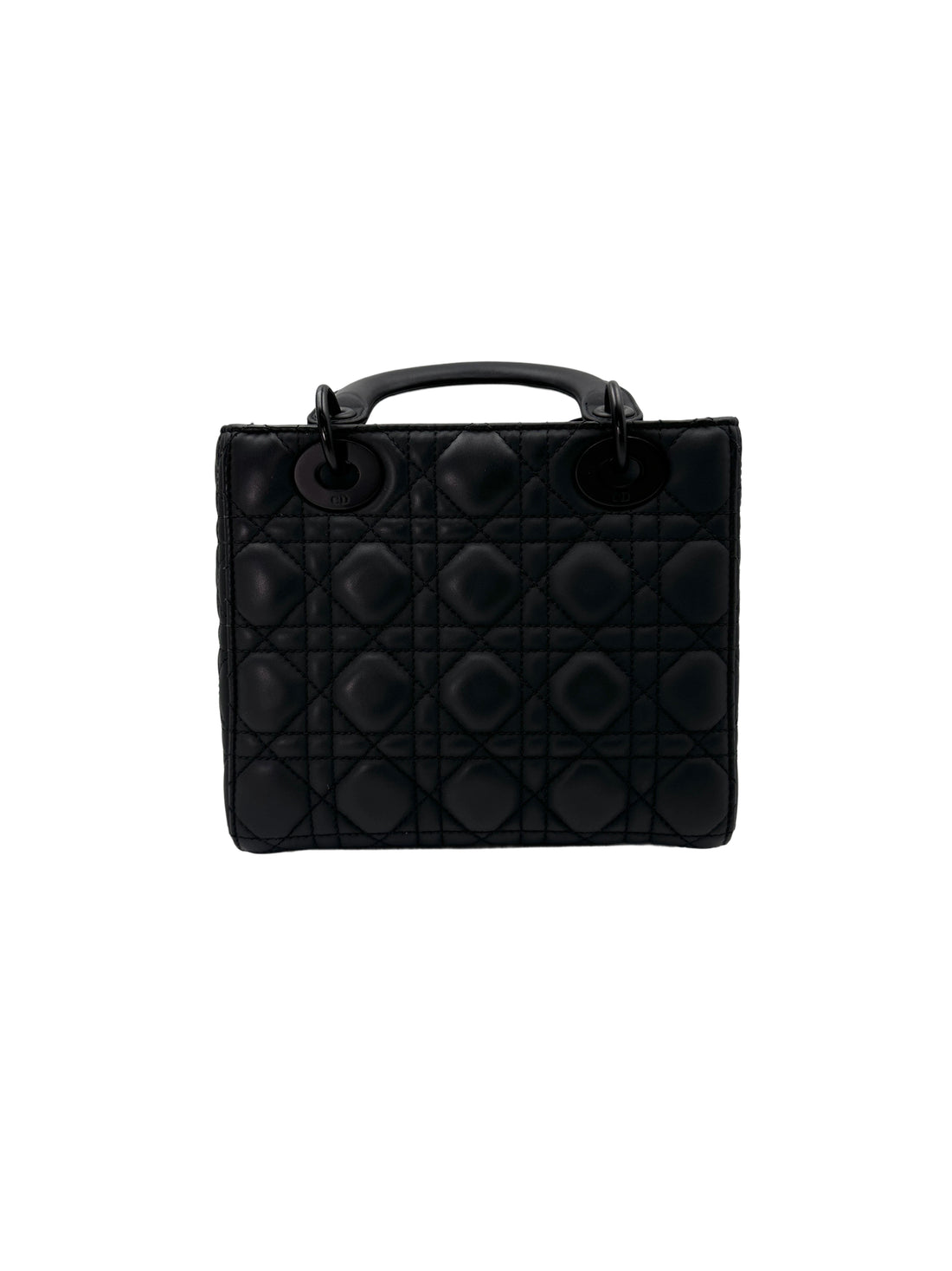 Christian Dior Lady Dior Black Ultramatte Cannage Leather Handle Bag With Tonal Charms DR650