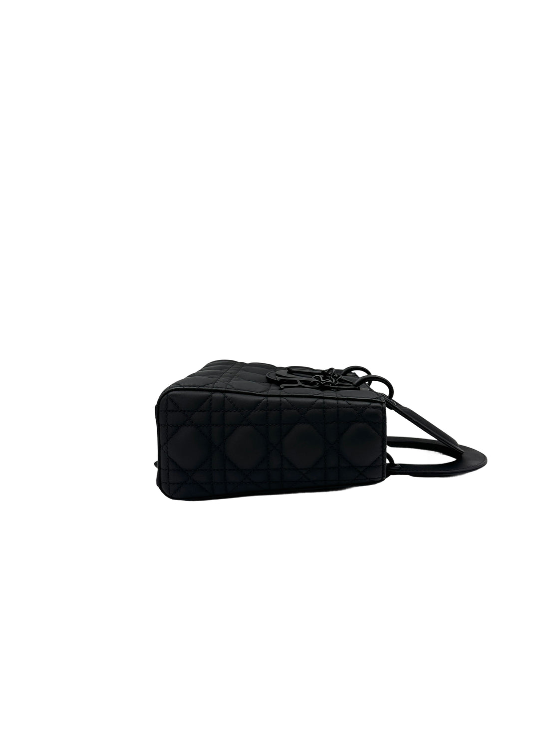 Christian Dior Lady Dior Black Ultramatte Cannage Leather Handle Bag With Tonal Charms DR650