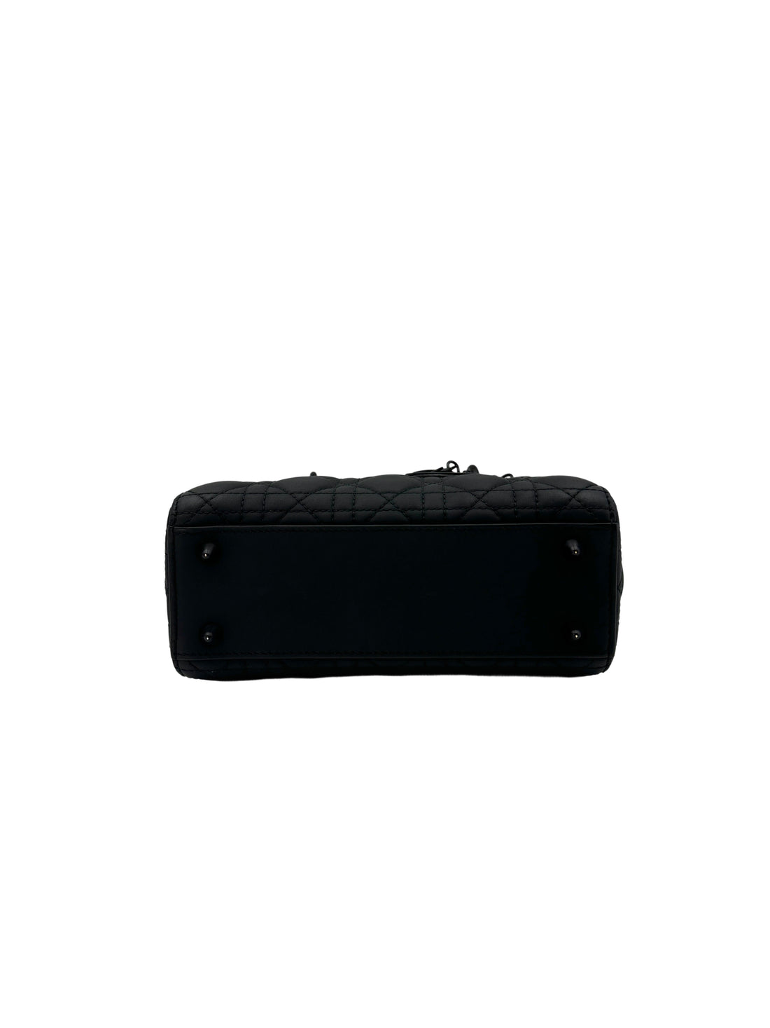 Christian Dior Lady Dior Black Ultramatte Cannage Leather Handle Bag With Tonal Charms DR650
