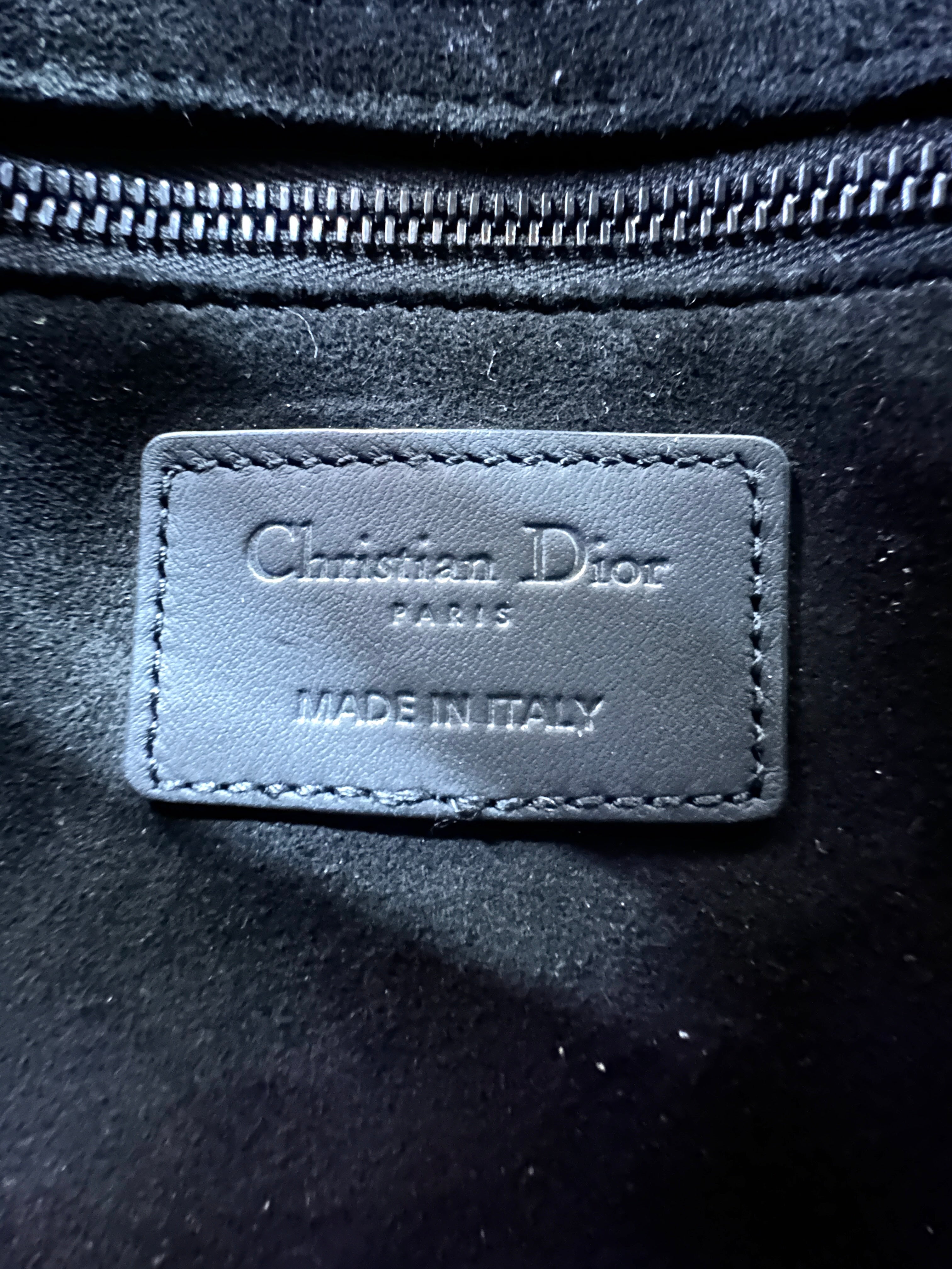 Christian Dior Lady Dior Black Ultramatte Cannage Leather Handle Bag With Tonal Charms DR650