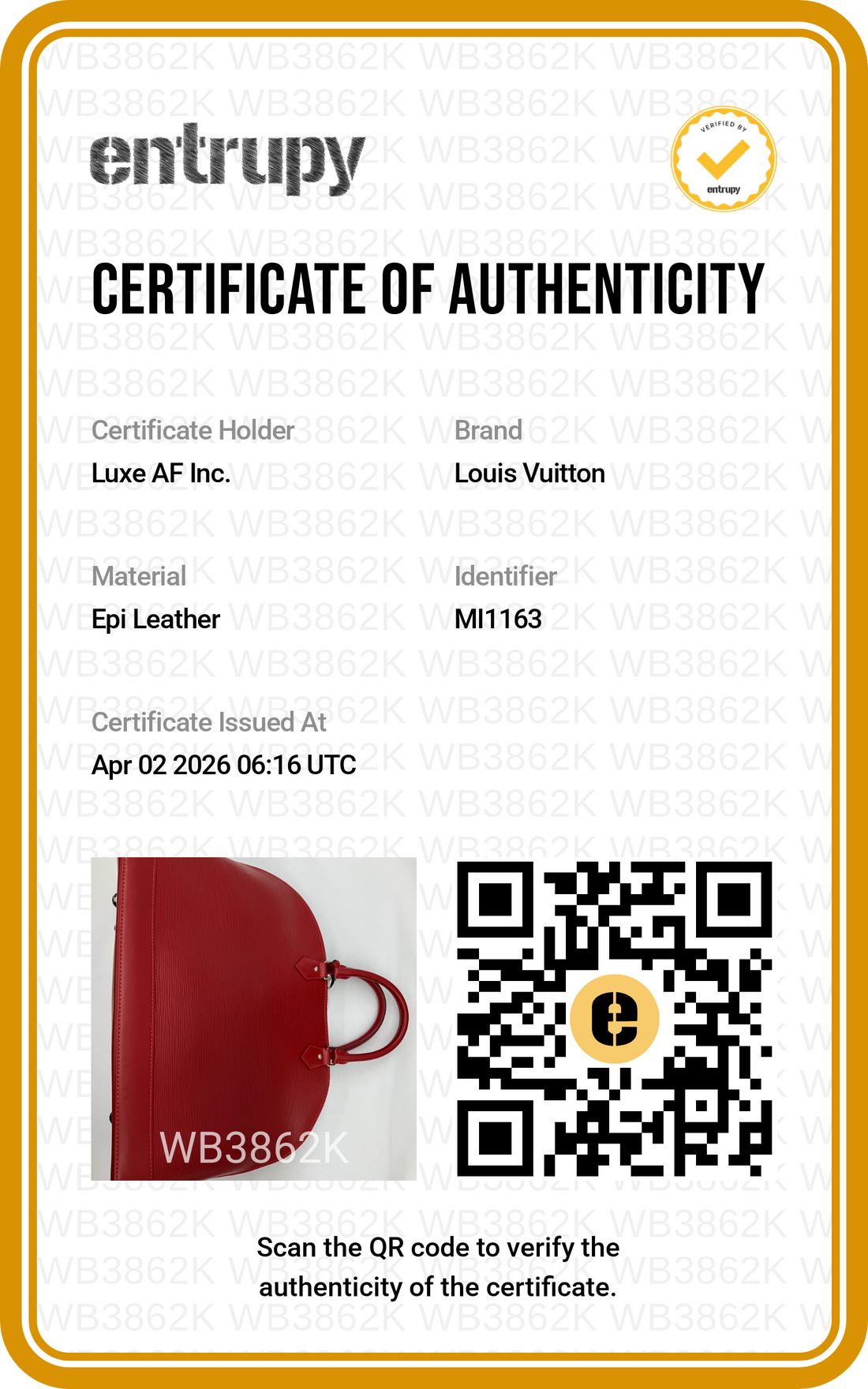 Louis Vuitton Alma Red Epi Leather Handle Bag LV2384