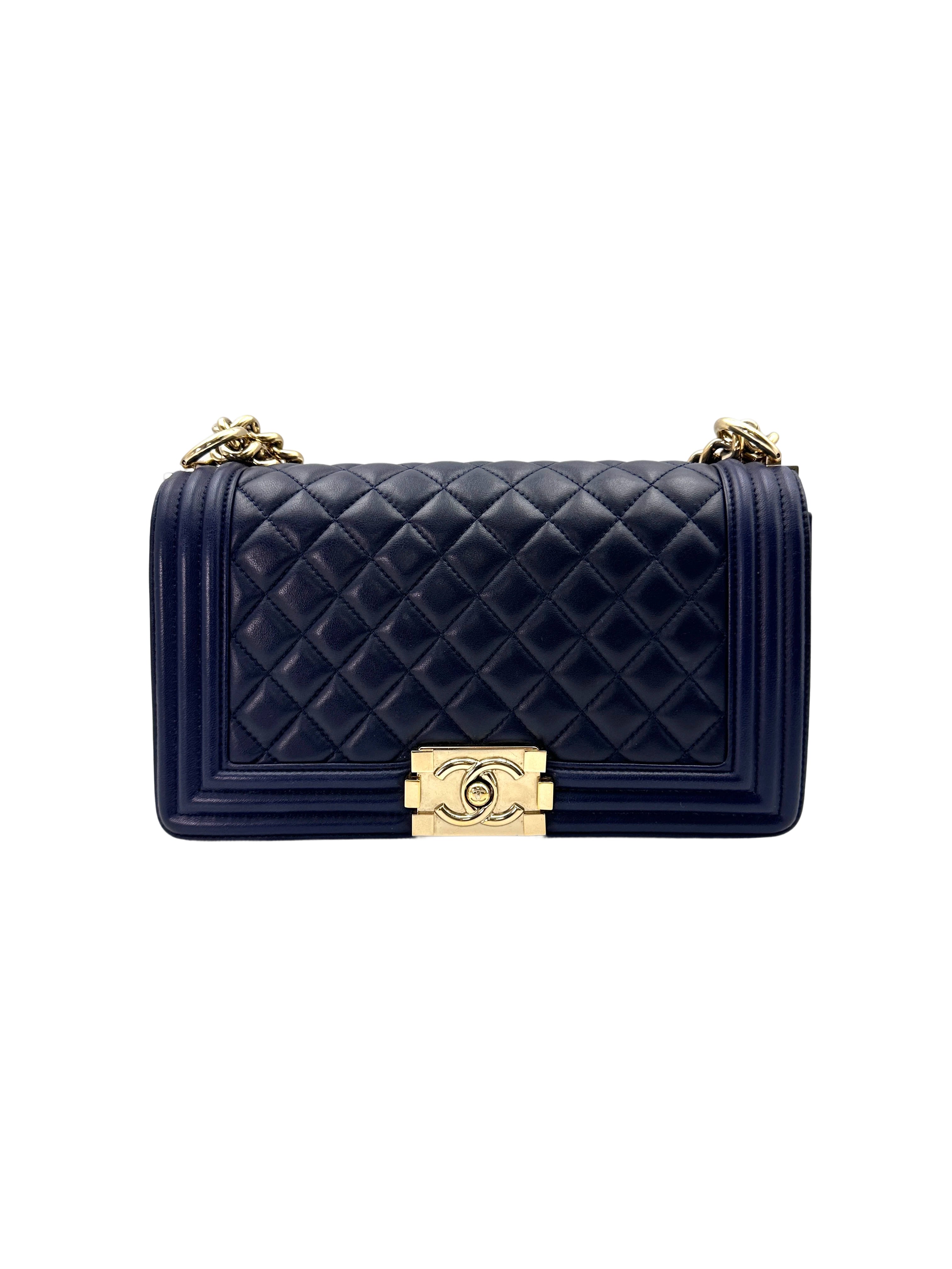 Chanel LeBoy Navy Quilted Leather Flap Bag With Gold Buckle(22***09) CC1702