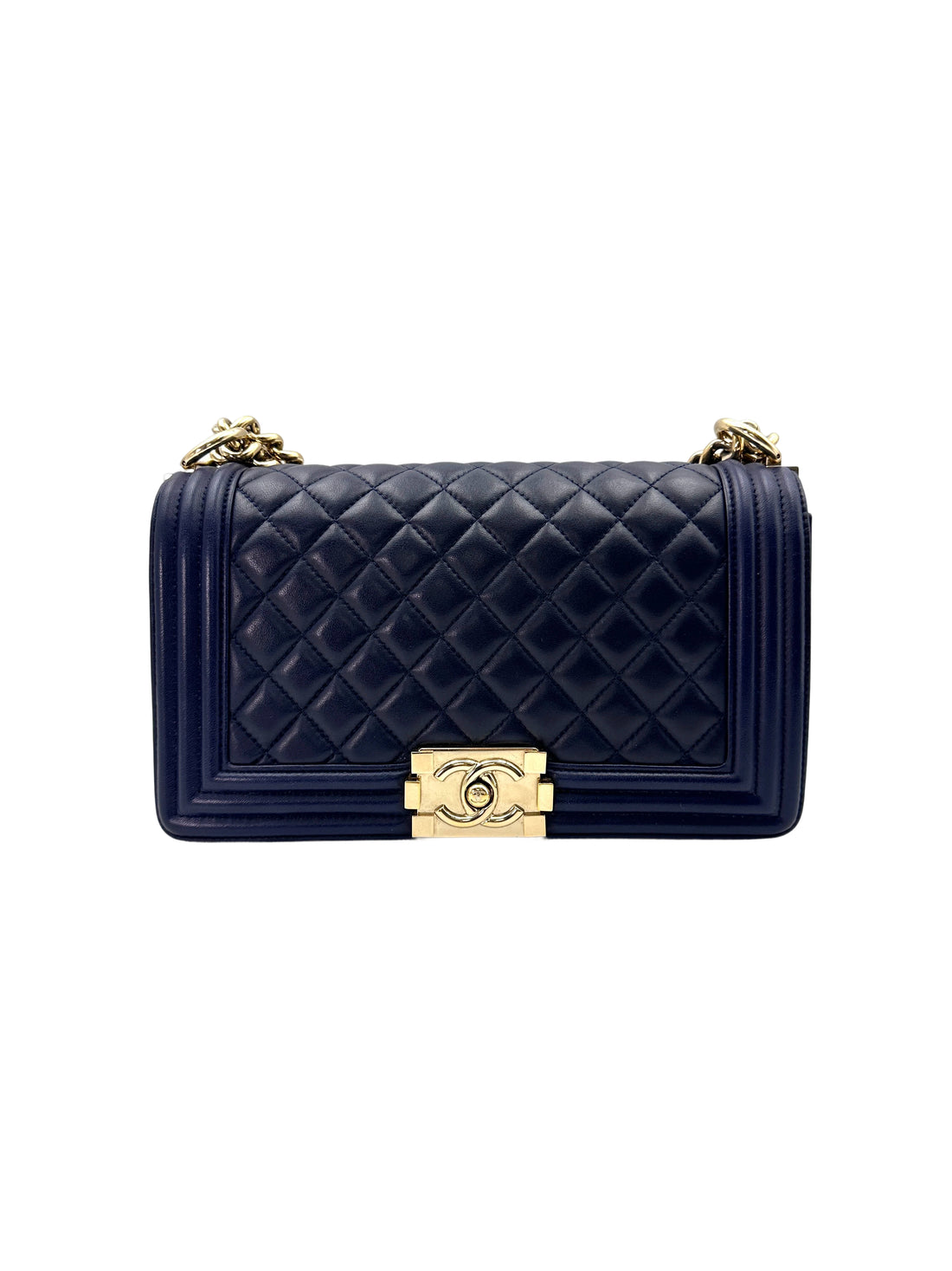 Chanel LeBoy Navy Quilted Leather Flap Bag With Gold Buckle(22***09) CC1702