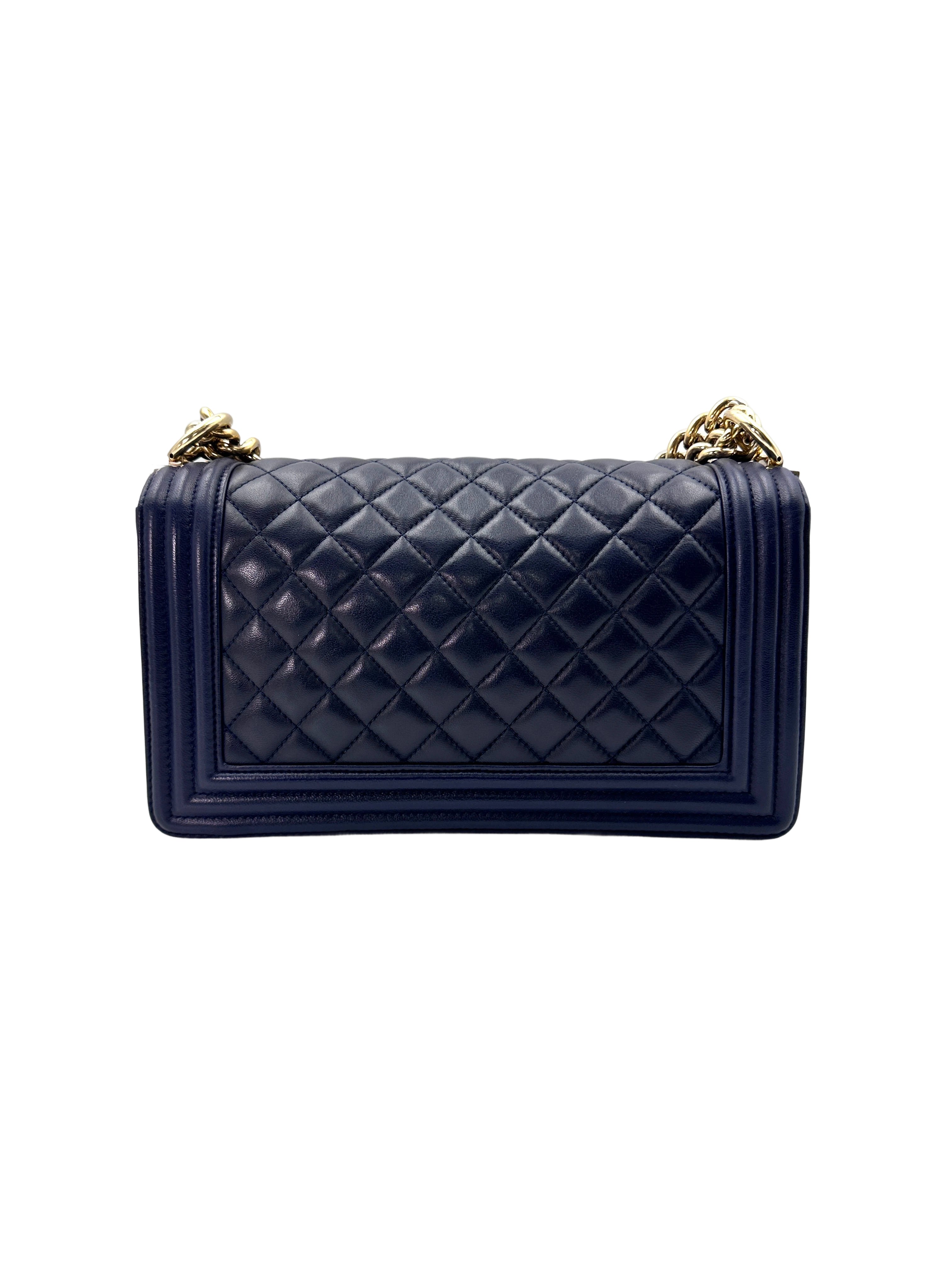 Chanel LeBoy Navy Quilted Leather Flap Bag With Gold Buckle(22***09) CC1702