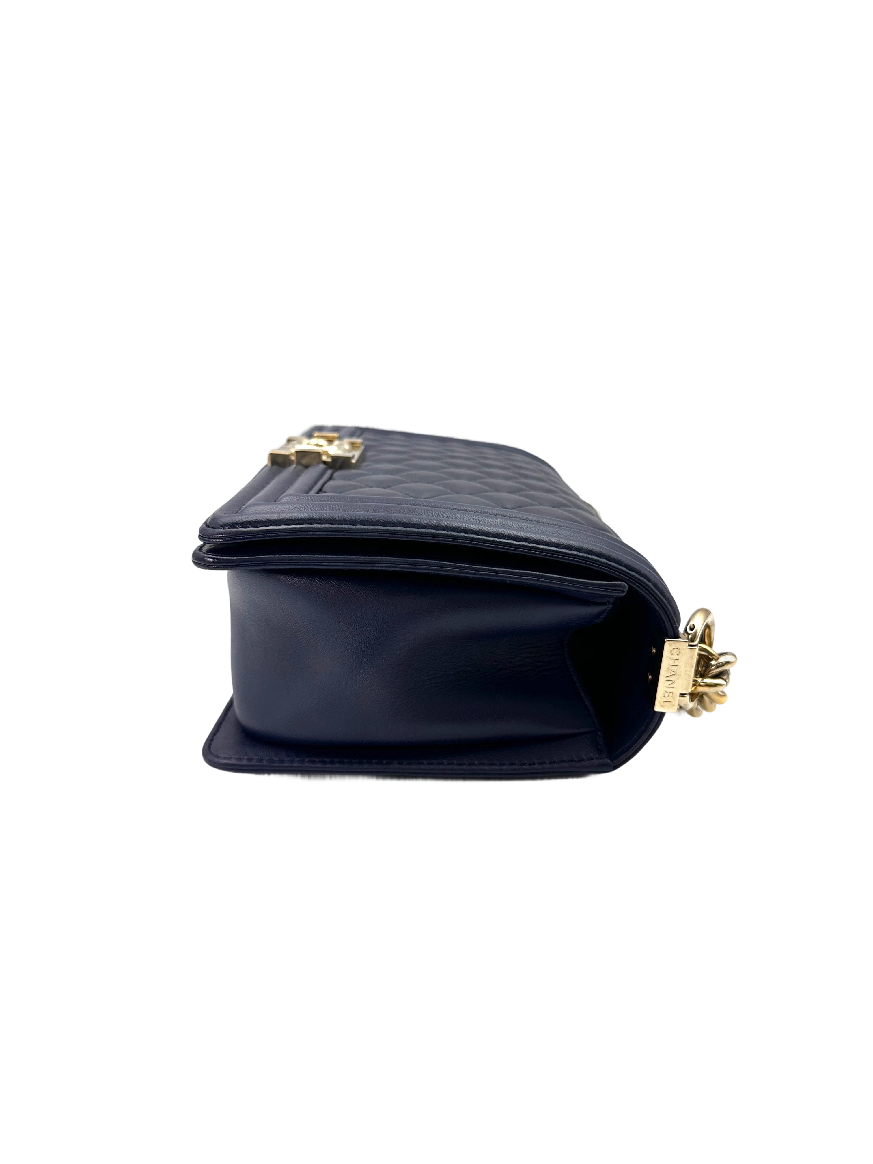 Chanel LeBoy Navy Quilted Leather Flap Bag With Gold Buckle(22***09) CC1702