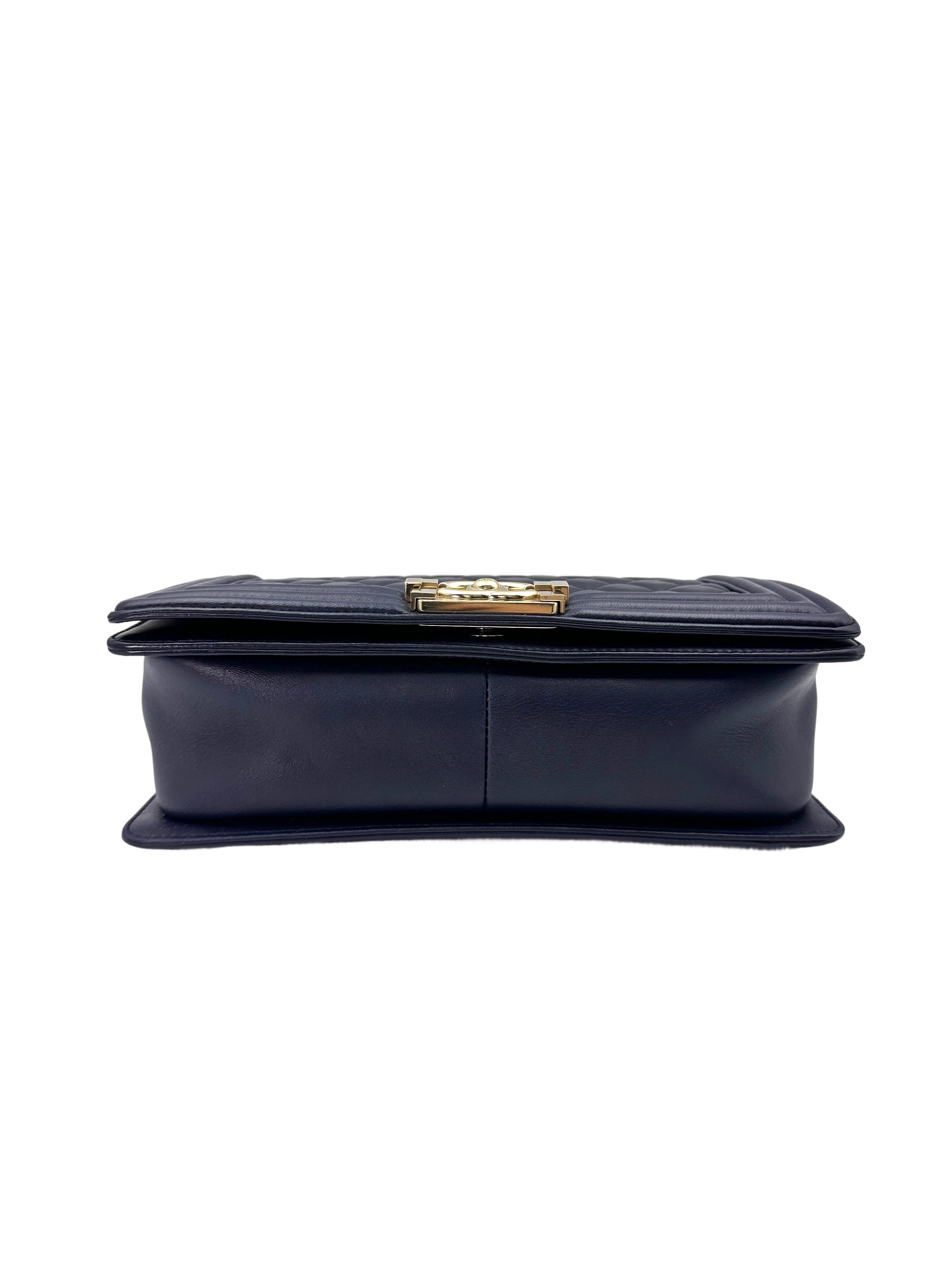 Chanel LeBoy Navy Quilted Leather Flap Bag With Gold Buckle(22***09) CC1702