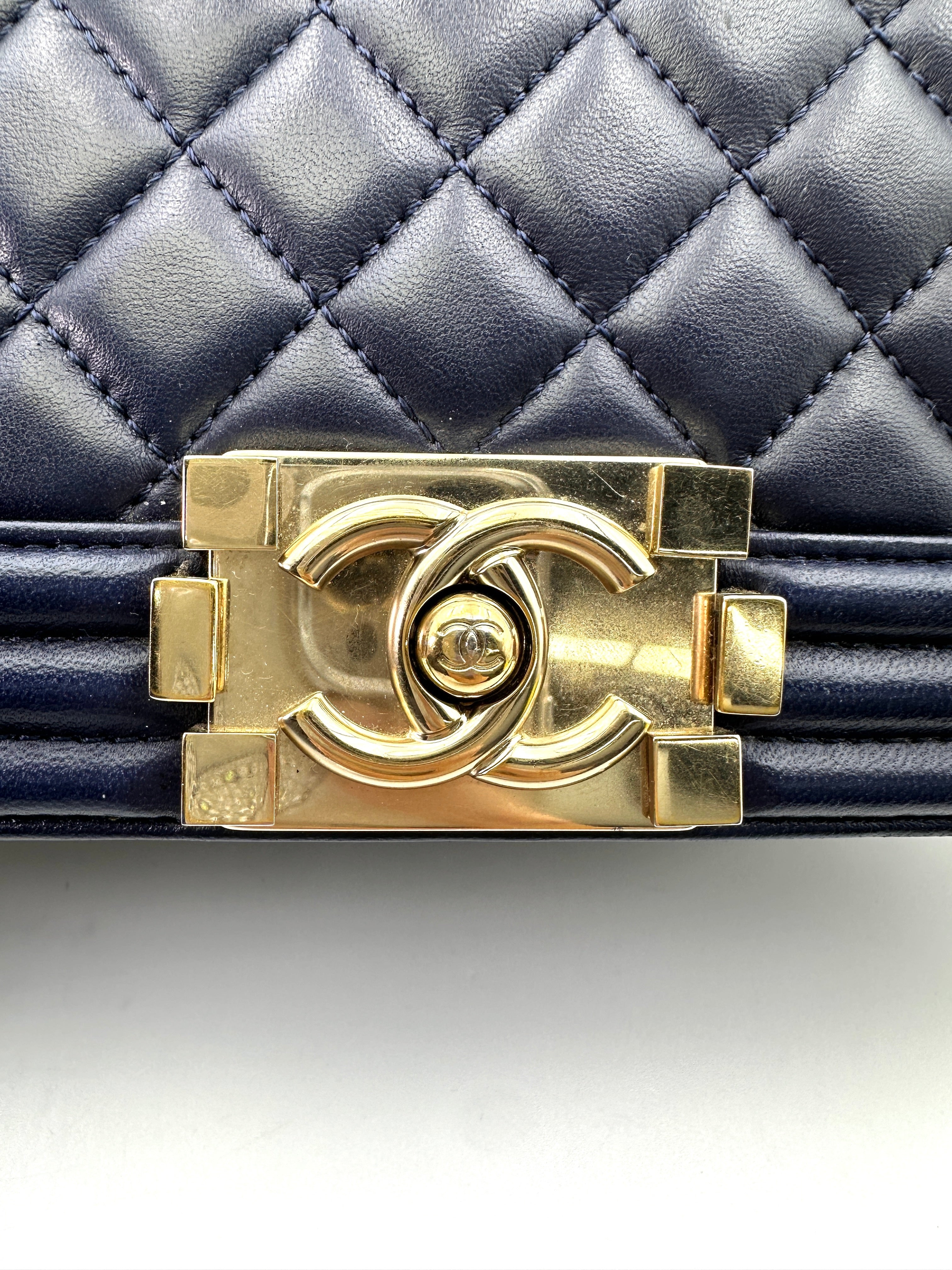 Chanel LeBoy Navy Quilted Leather Flap Bag With Gold Buckle(22***09) CC1702