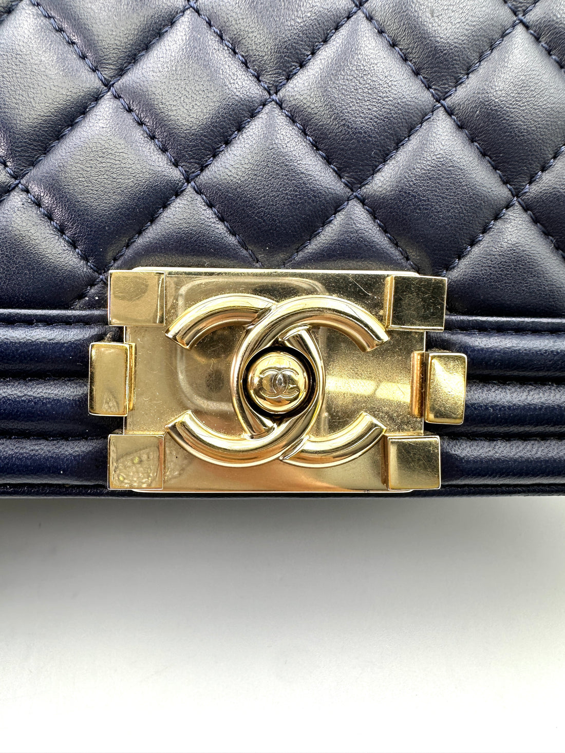 Chanel LeBoy Navy Quilted Leather Flap Bag With Gold Buckle(22***09) CC1702