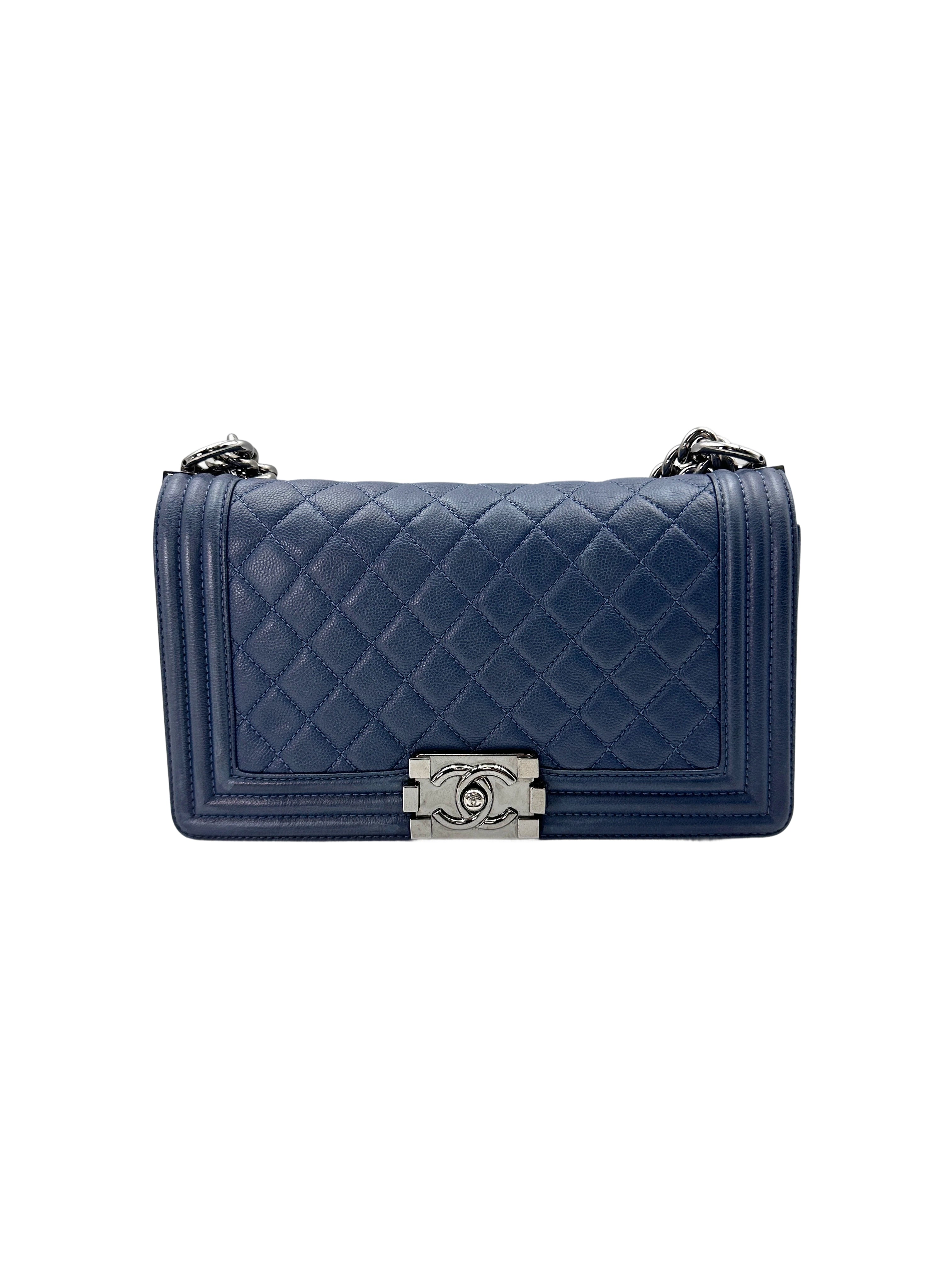 Chanel LeBoy Blue Quilted Leather Flap Bag With Silver Buckle(23***16) CC1704