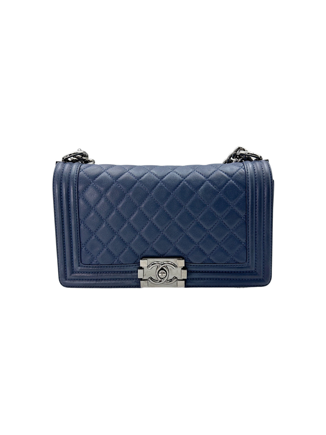 Chanel LeBoy Blue Quilted Leather Flap Bag With Silver Buckle(23***16) CC1704