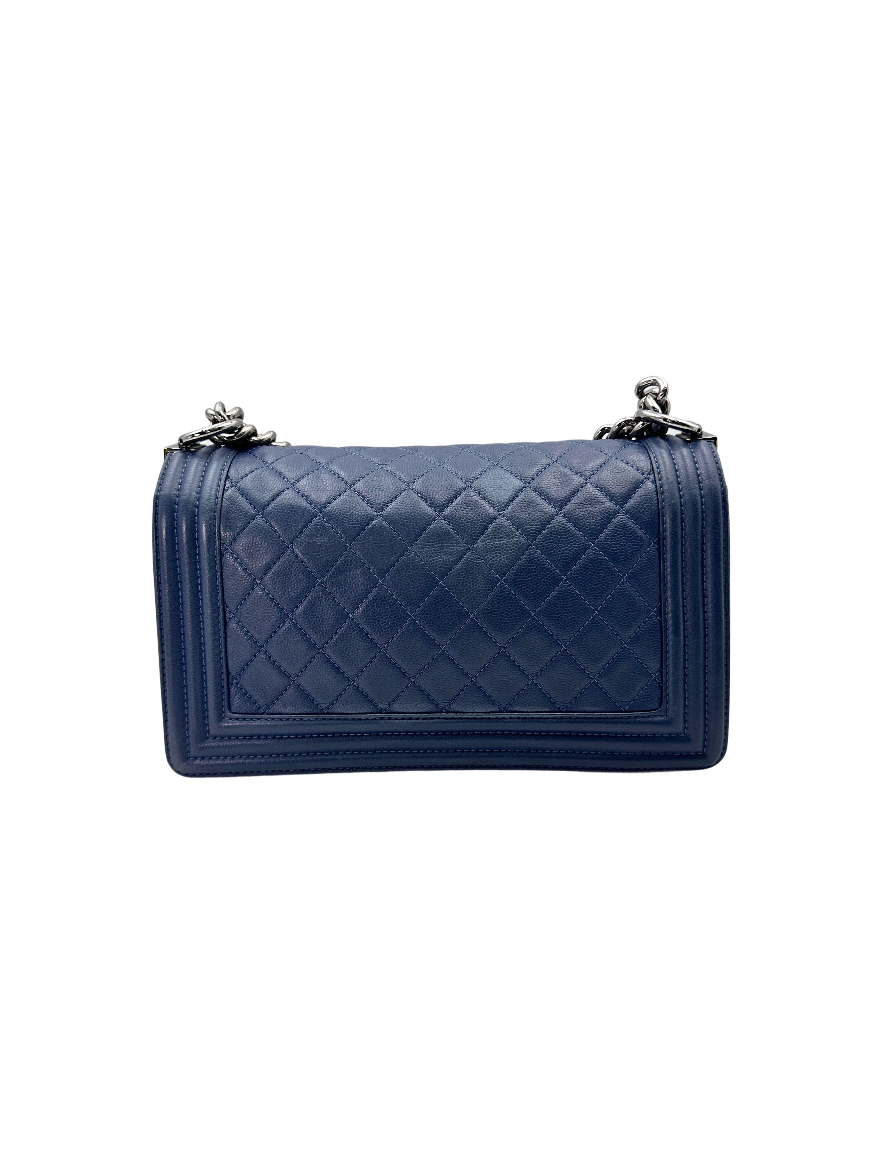 Chanel LeBoy Blue Quilted Leather Flap Bag With Silver Buckle(23***16) CC1704