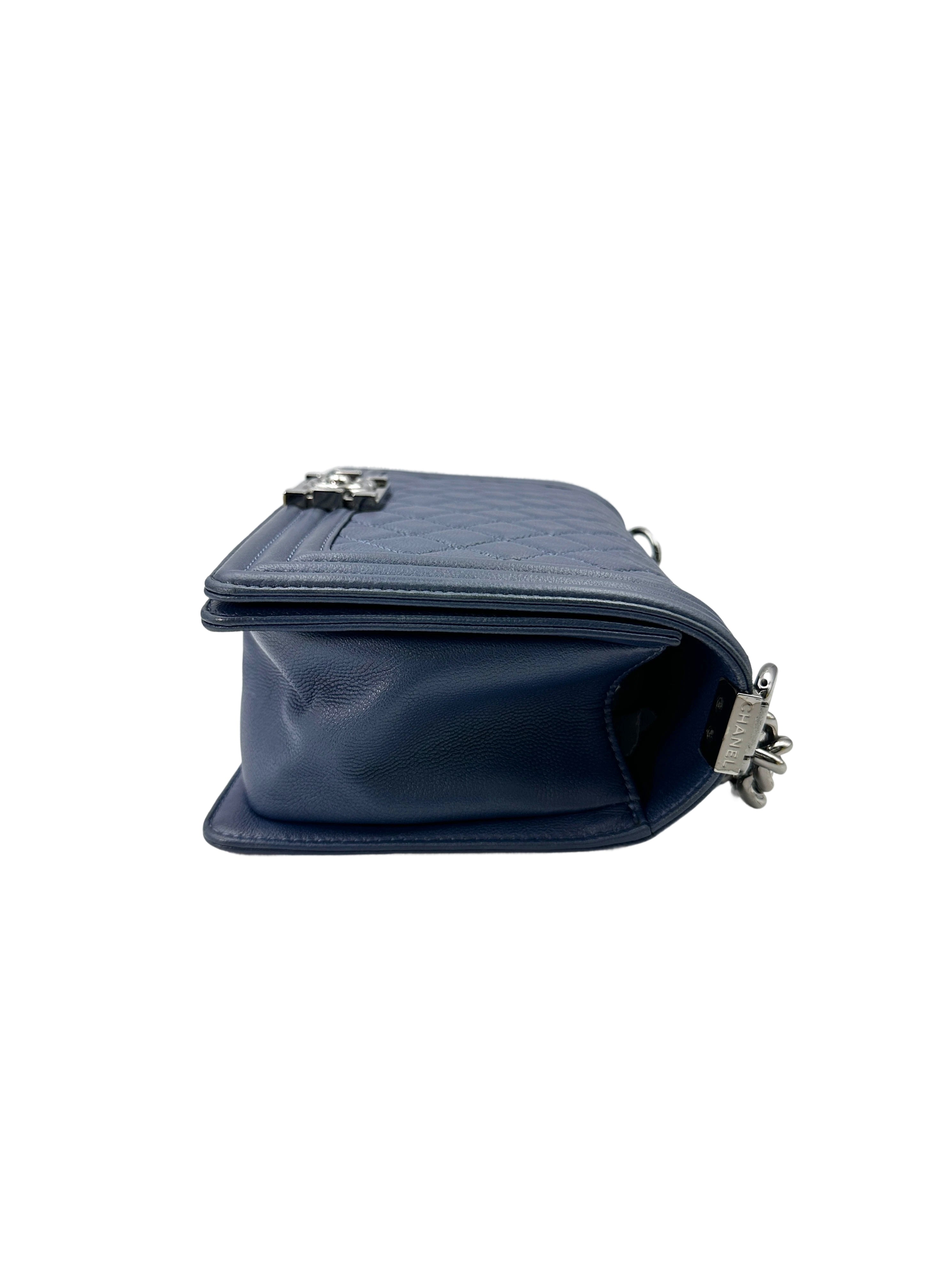 Chanel LeBoy Blue Quilted Leather Flap Bag With Silver Buckle(23***16) CC1704