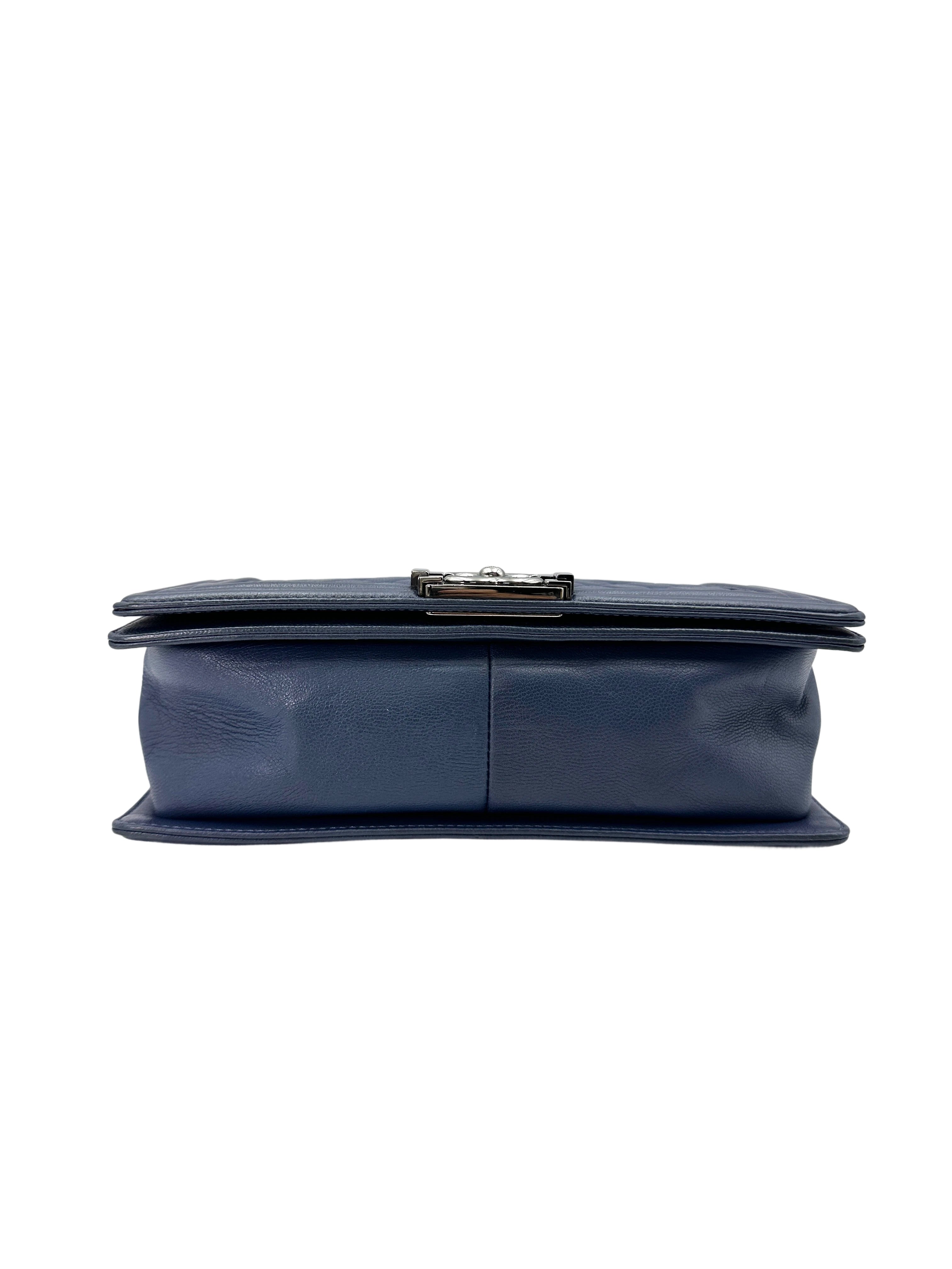 Chanel LeBoy Blue Quilted Leather Flap Bag With Silver Buckle(23***16) CC1704