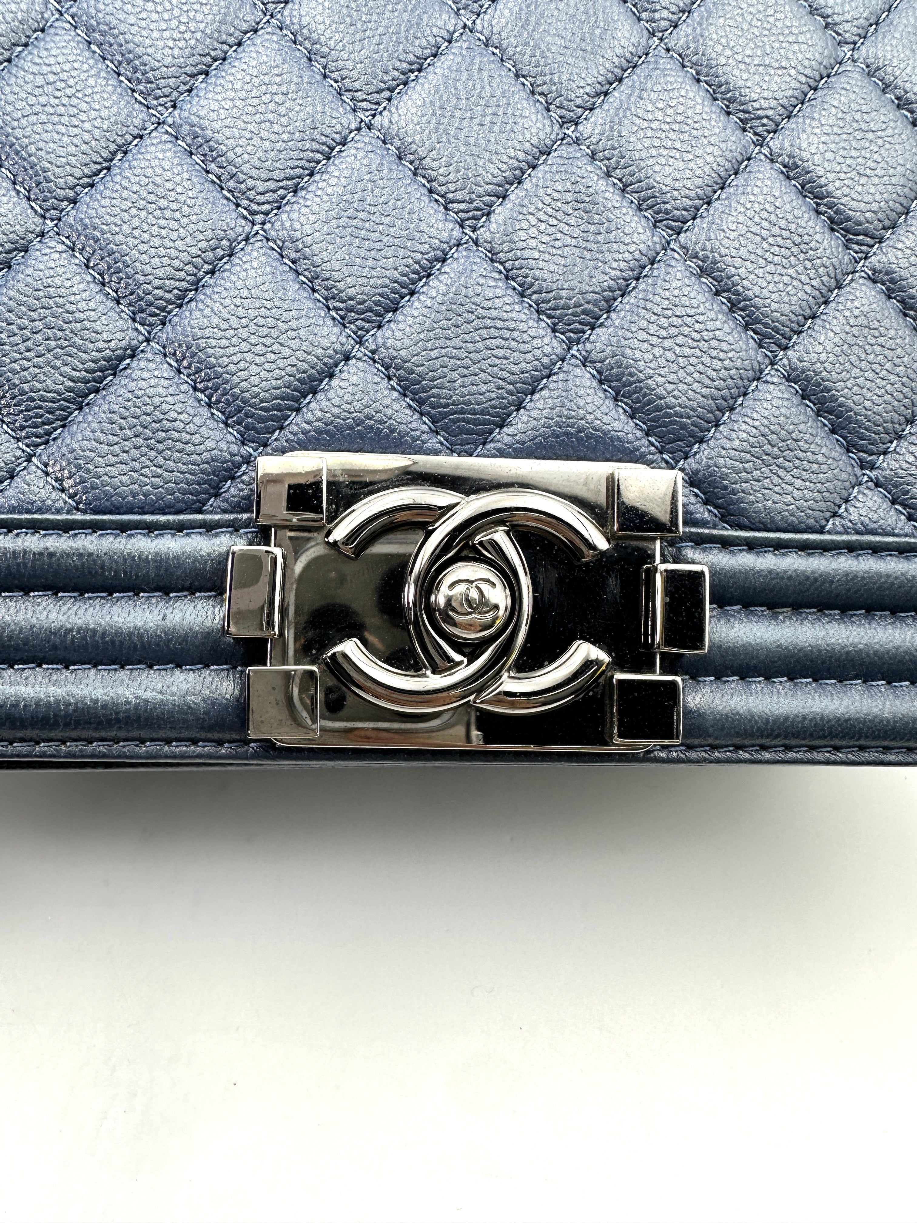 Chanel LeBoy Blue Quilted Leather Flap Bag With Silver Buckle(23***16) CC1704