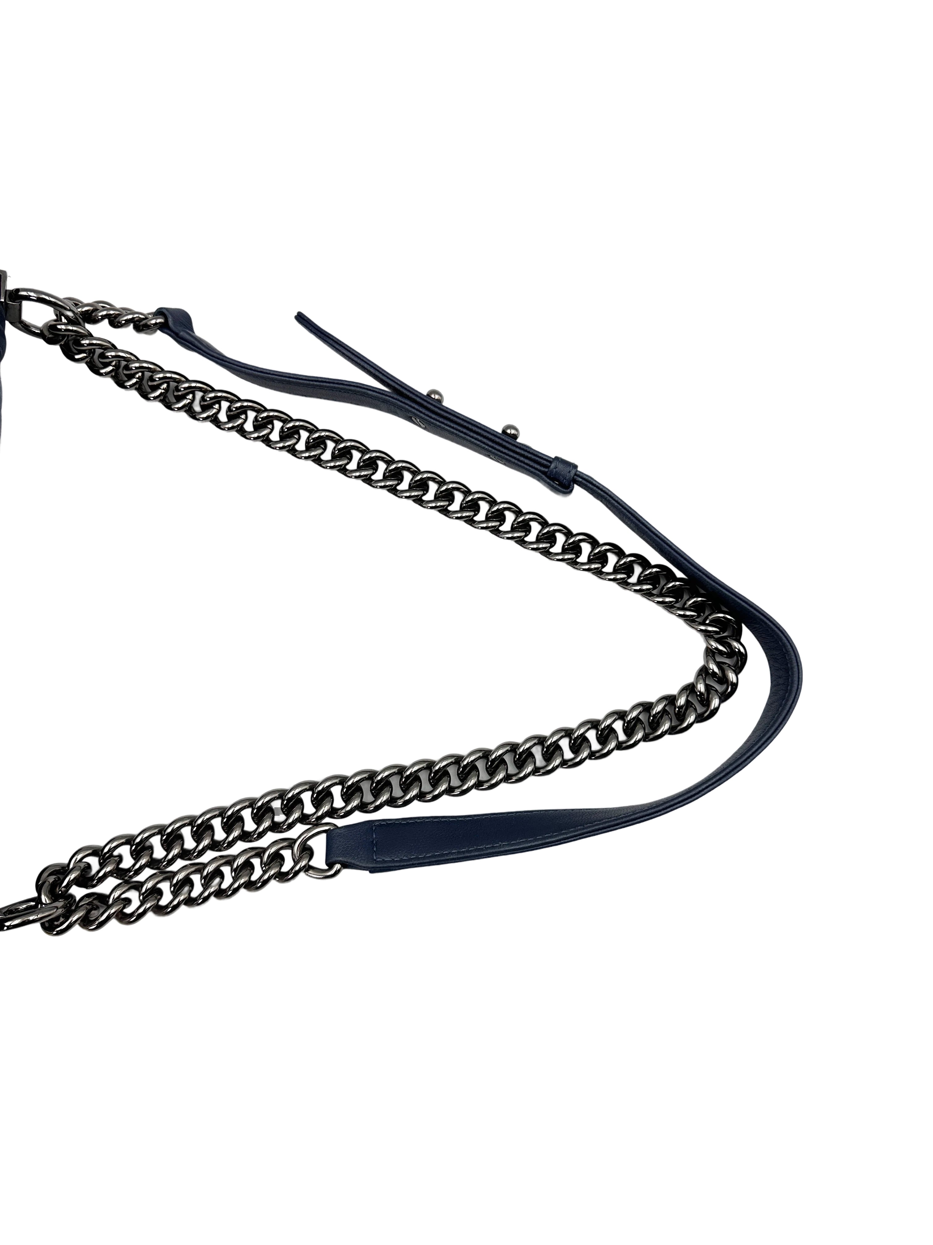 Chanel LeBoy Blue Quilted Leather Flap Bag With Silver Buckle(23***16) CC1704