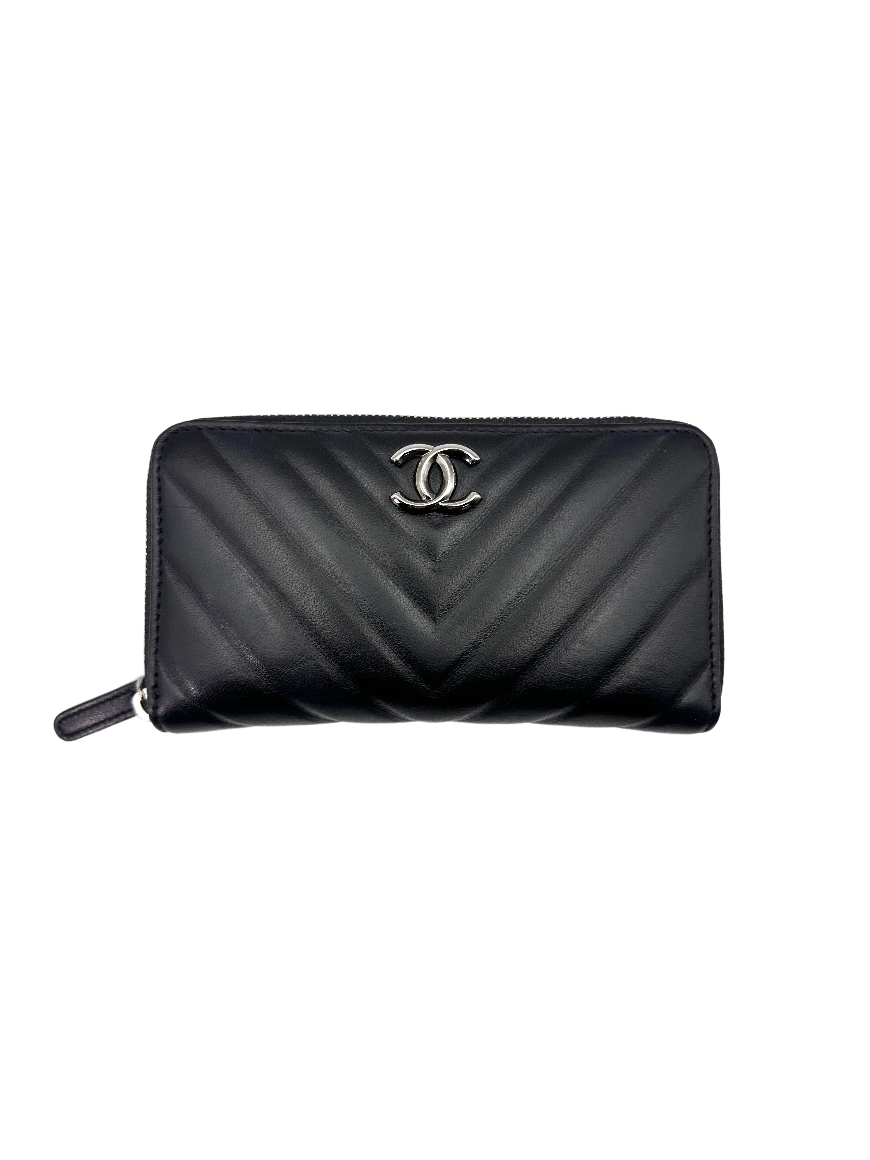 Chanel Black Chevron Quilted Leather Long Zipped Wallet(25***73) CC1708