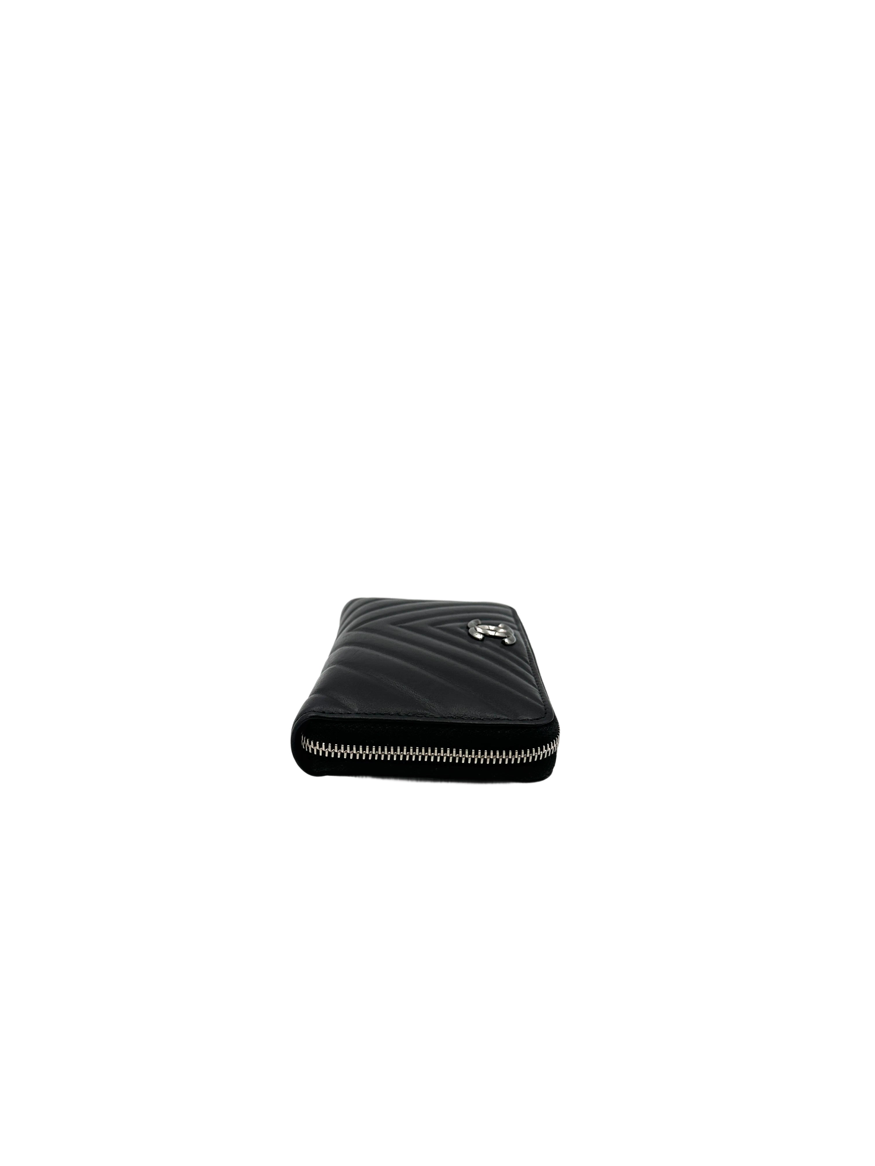 Chanel Black Chevron Quilted Leather Long Zipped Wallet(25***73) CC1708