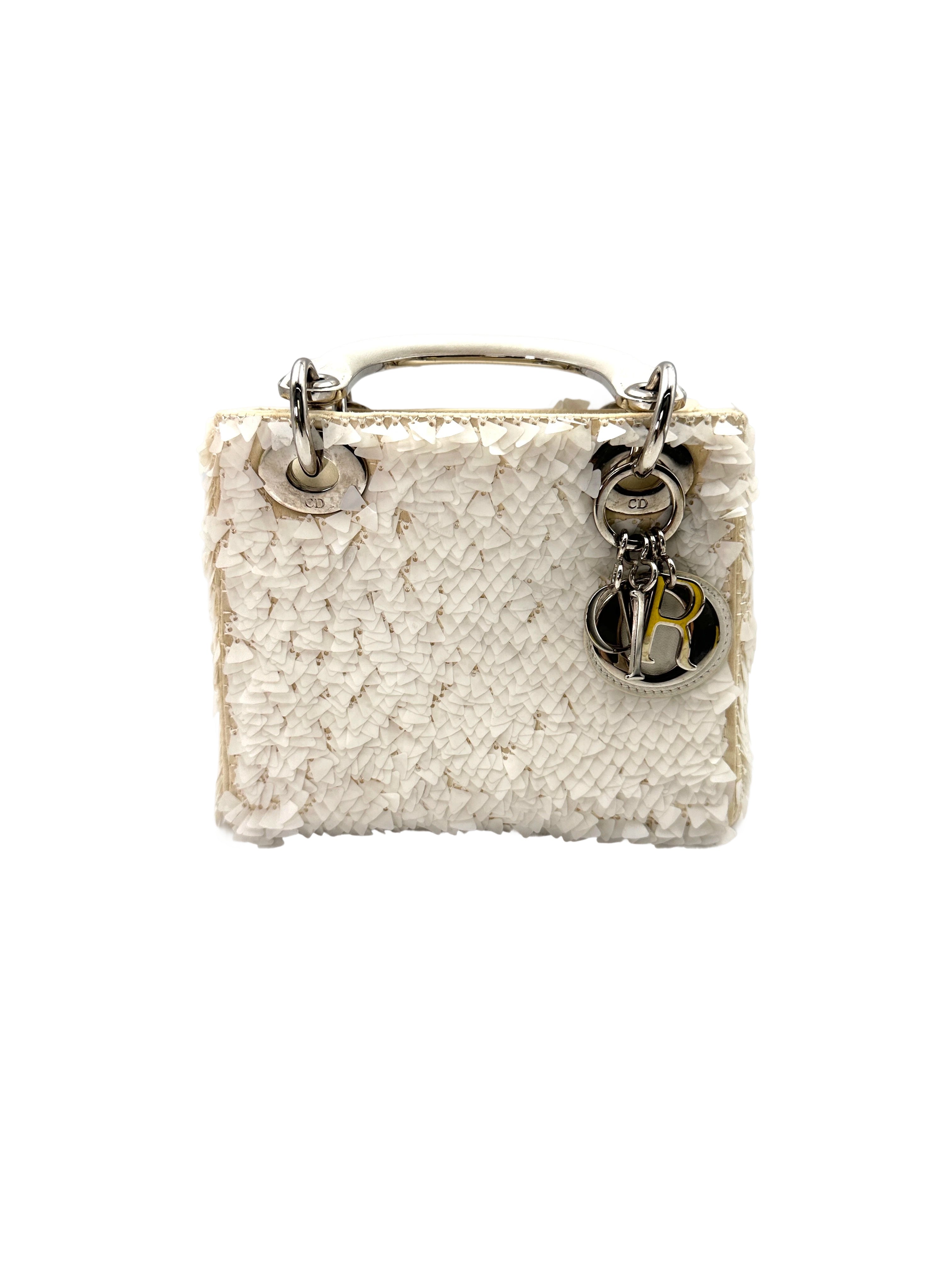 Christian Dior Lady Dior Transparent Drops White Leather Handle Bag With Silver Charms IRIS123