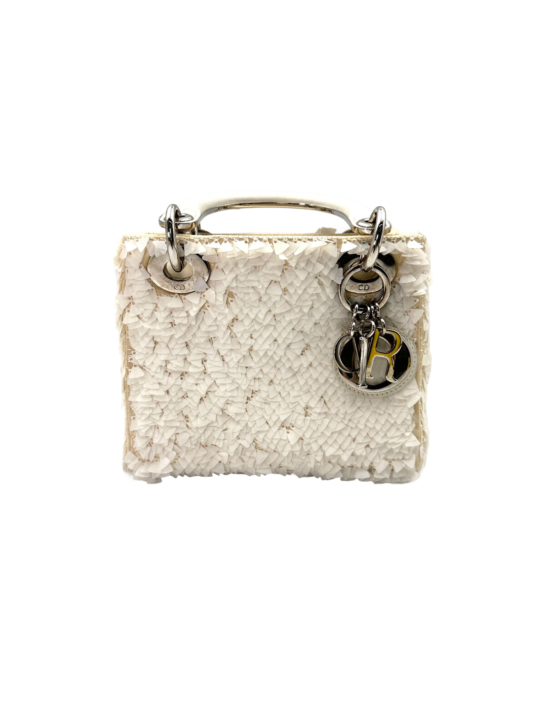 Christian Dior Lady Dior Transparent Drops White Leather Handle Bag With Silver Charms IRIS123