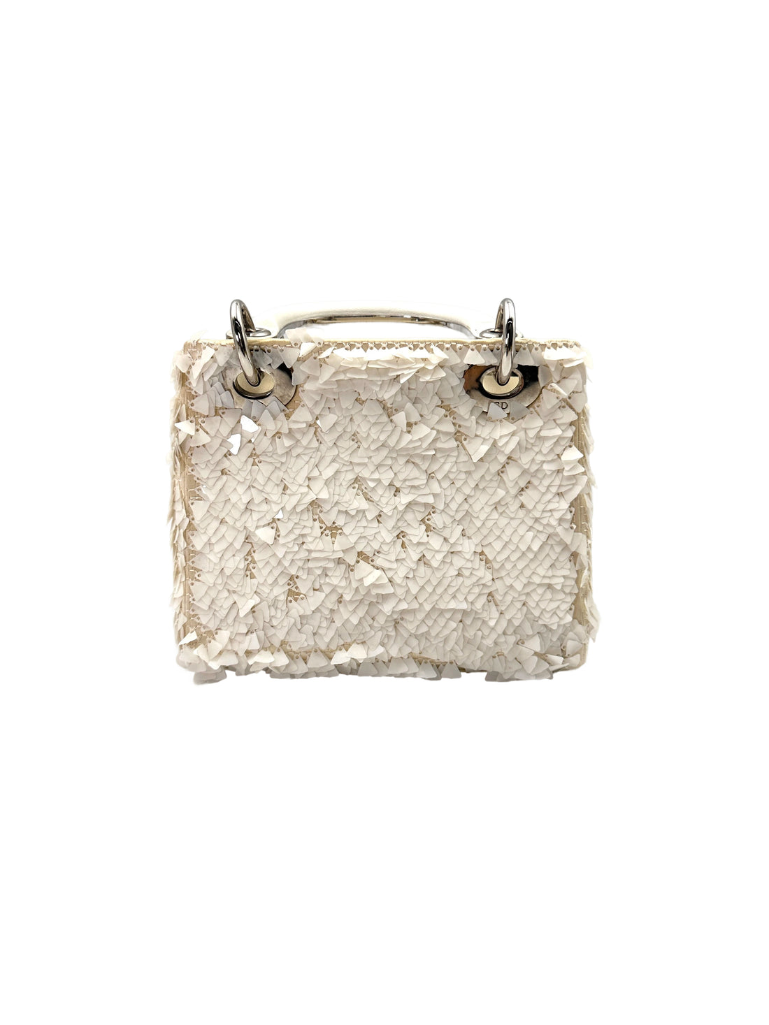 Christian Dior Lady Dior Transparent Drops White Leather Handle Bag With Silver Charms IRIS123