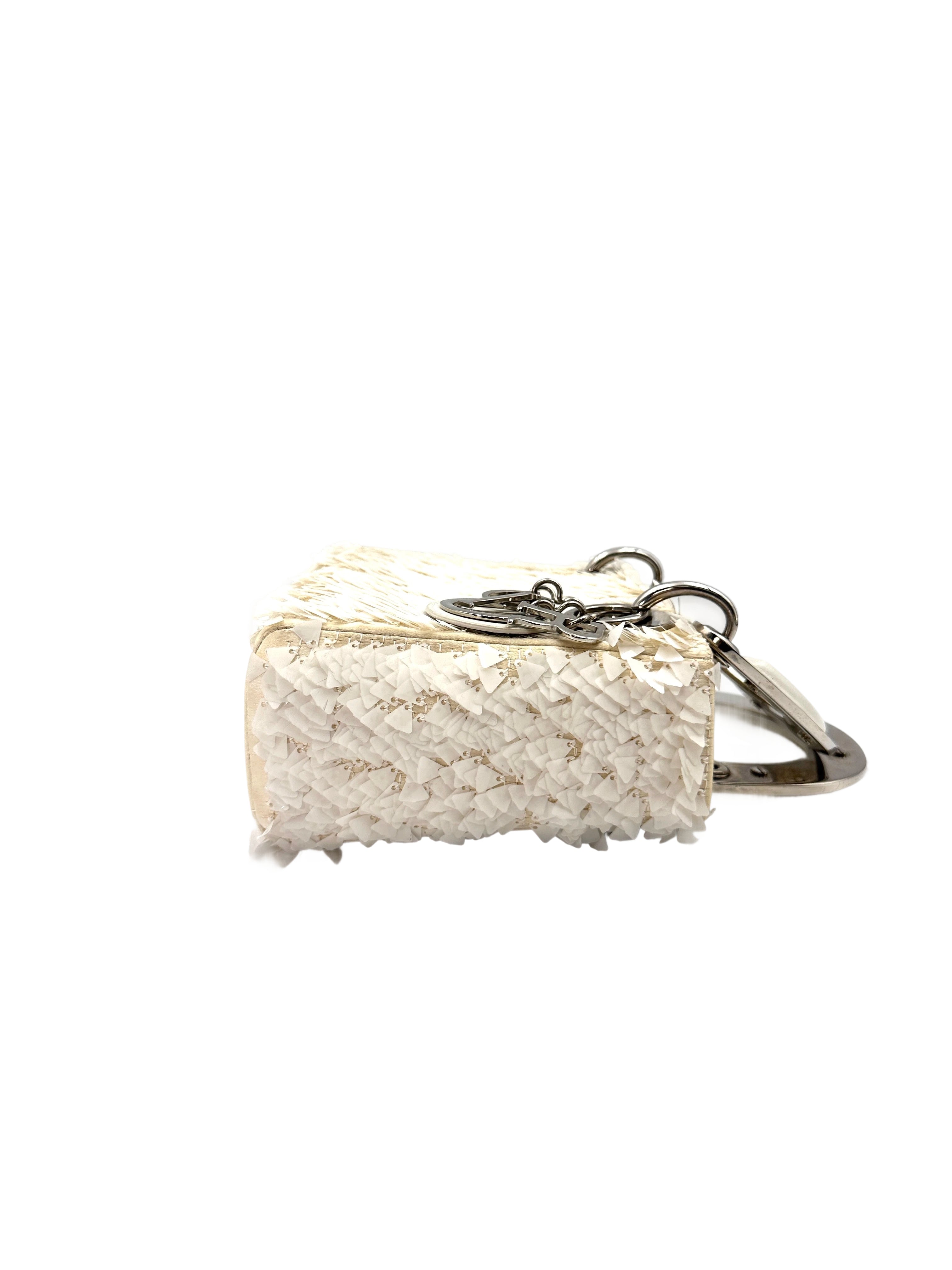 Christian Dior Lady Dior Transparent Drops White Leather Handle Bag With Silver Charms IRIS123