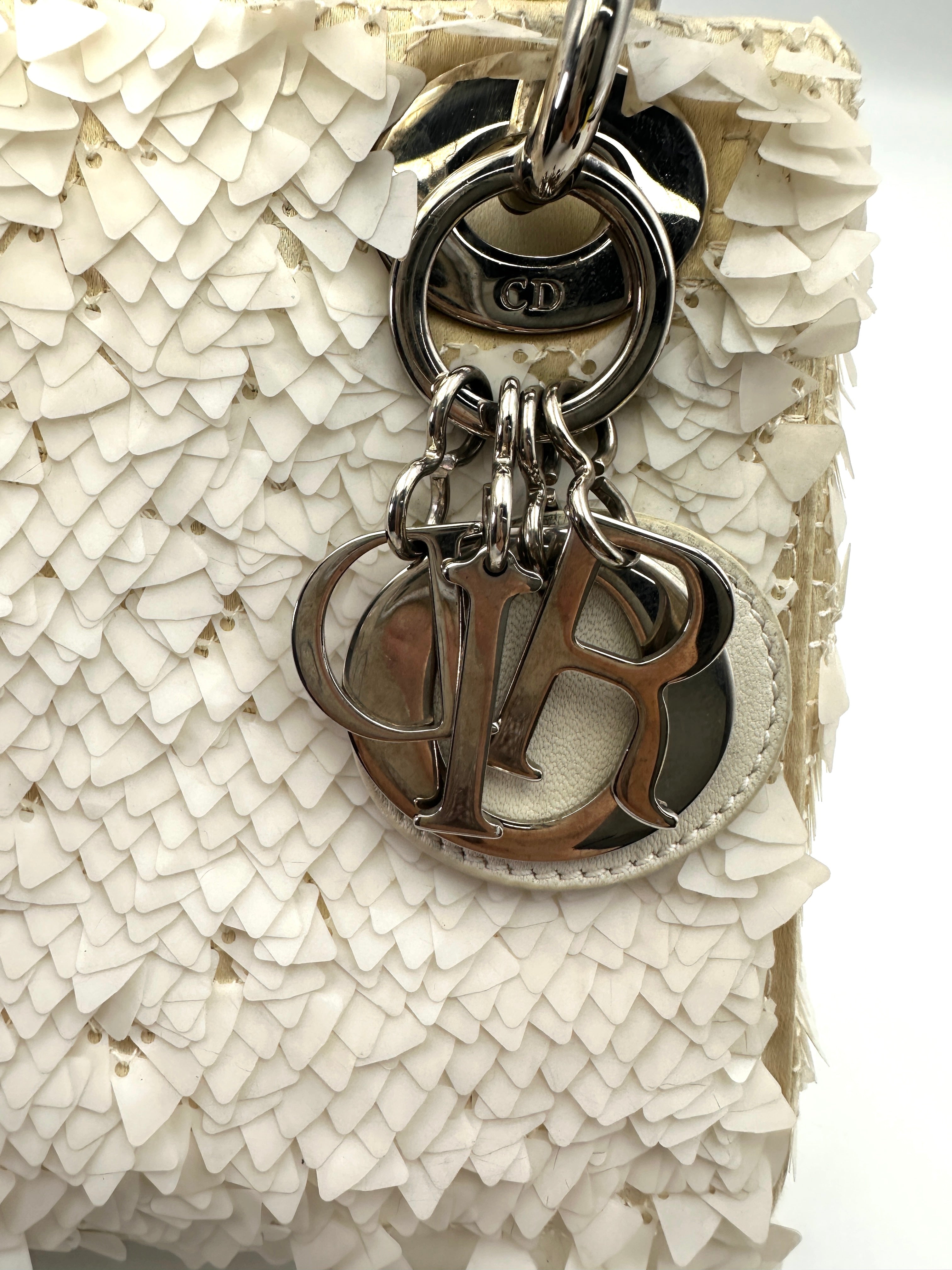 Christian Dior Lady Dior Transparent Drops White Leather Handle Bag With Silver Charms IRIS123