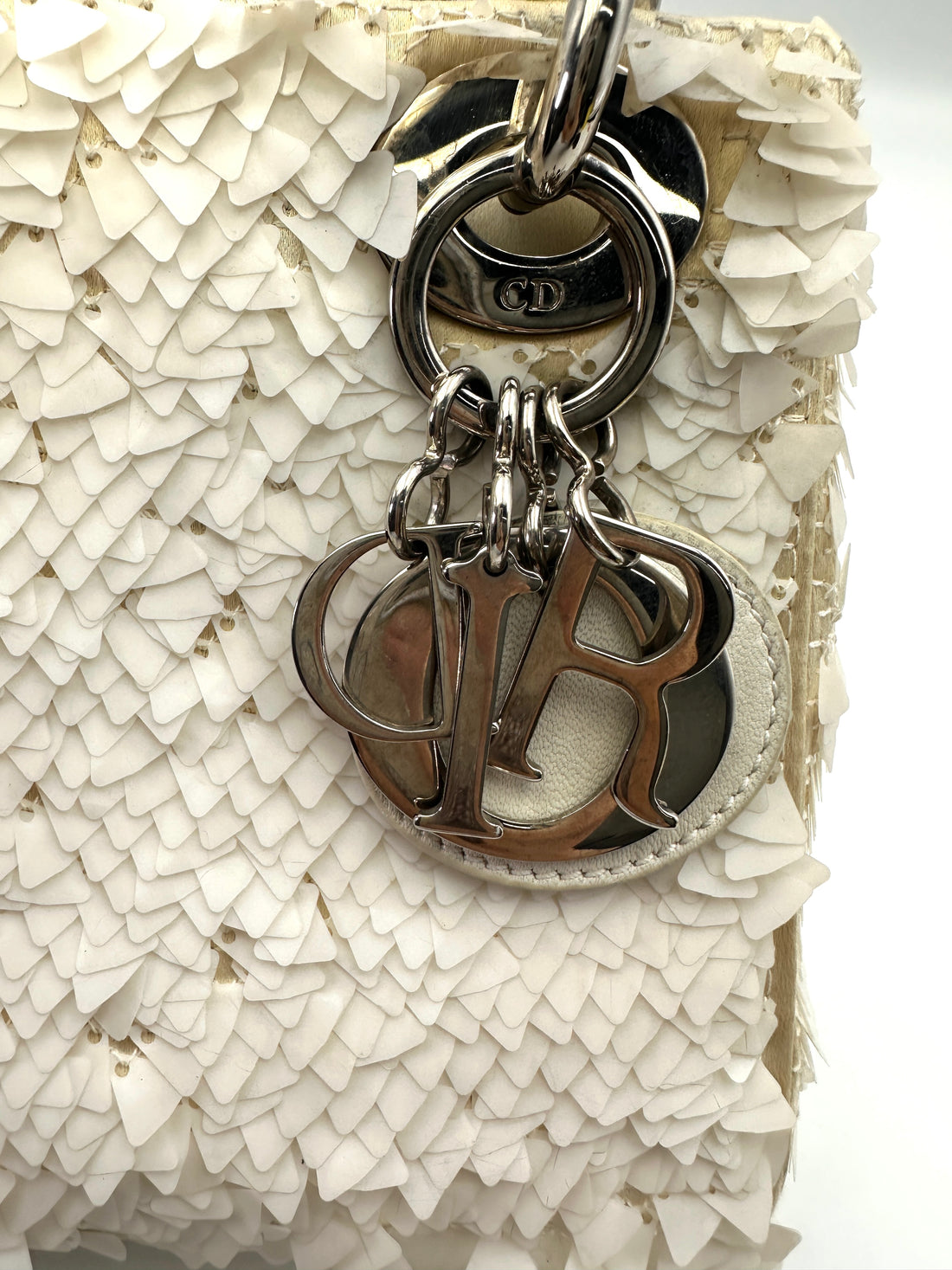 Christian Dior Lady Dior Transparent Drops White Leather Handle Bag With Silver Charms IRIS123