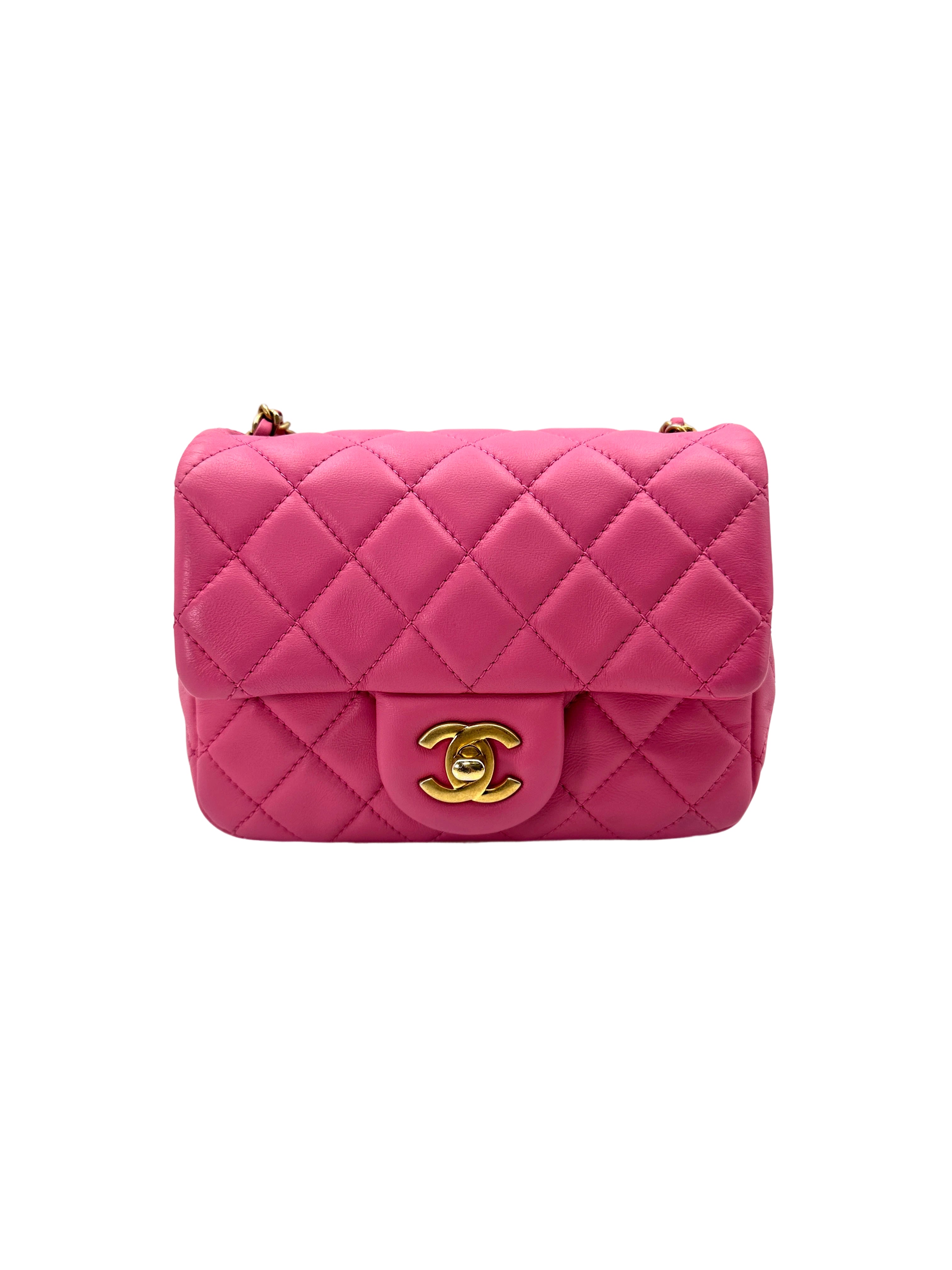 Chanel Pink Quilted Lambskin Mini Square Flap Bag With Gold Hardware(29***76) CC1701