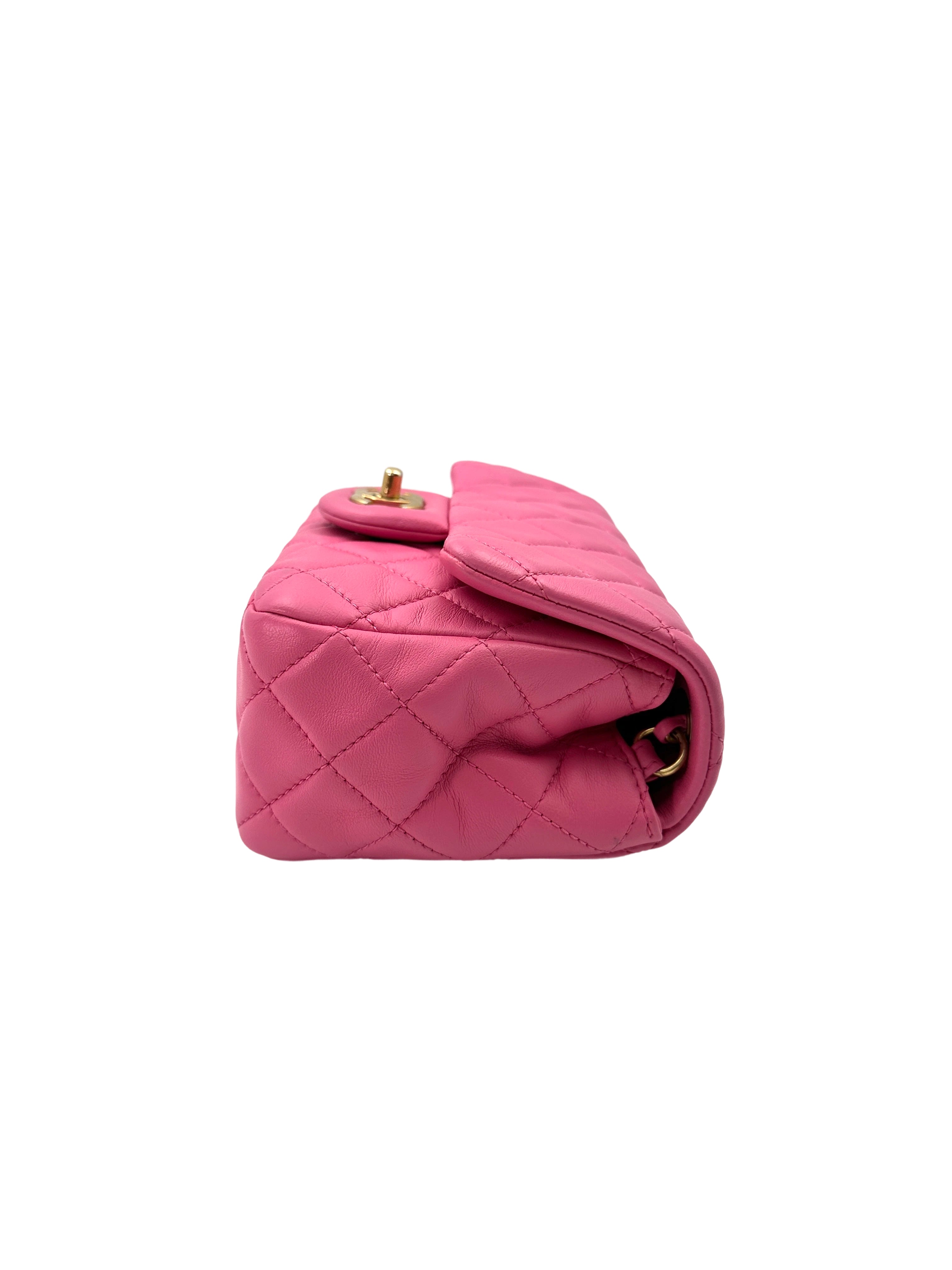 Chanel Pink Quilted Lambskin Mini Square Flap Bag With Gold Hardware(29***76) CC1701