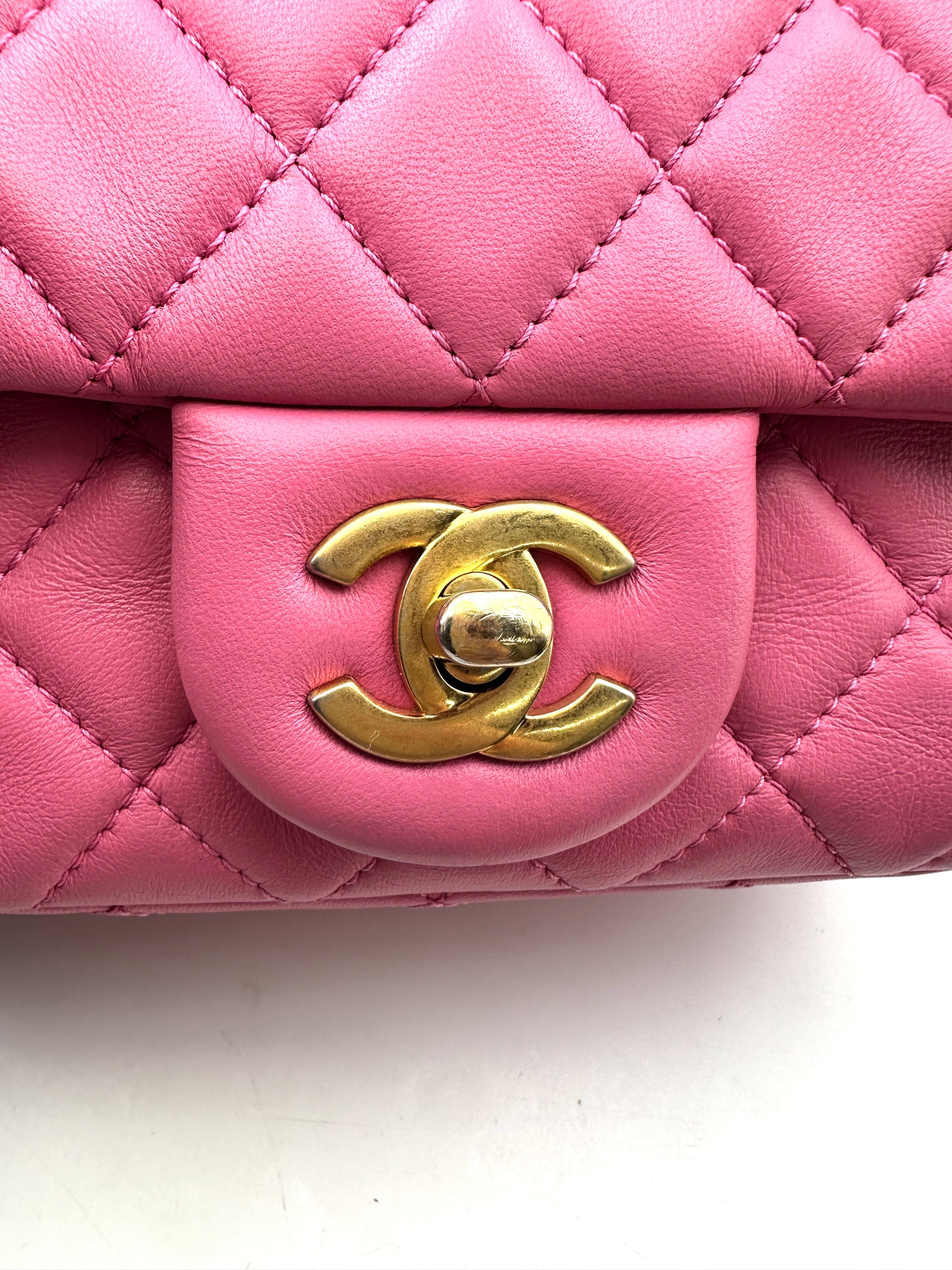 Chanel Pink Quilted Lambskin Mini Square Flap Bag With Gold Hardware(29***76) CC1701