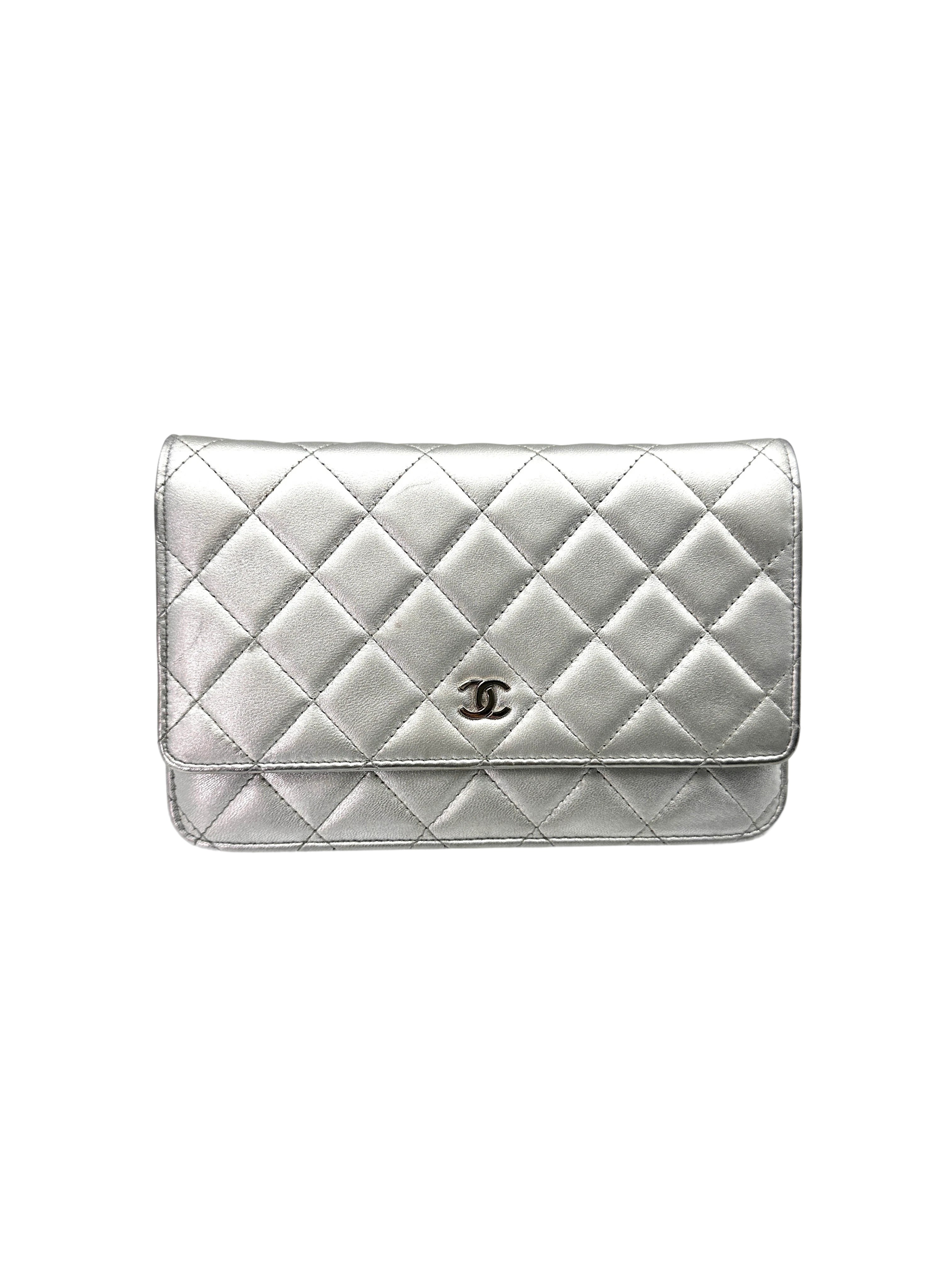 Chanel Metallic Silver Quilted Leather Wallet On Chain With Silver Buckle(18***70) CC1705
