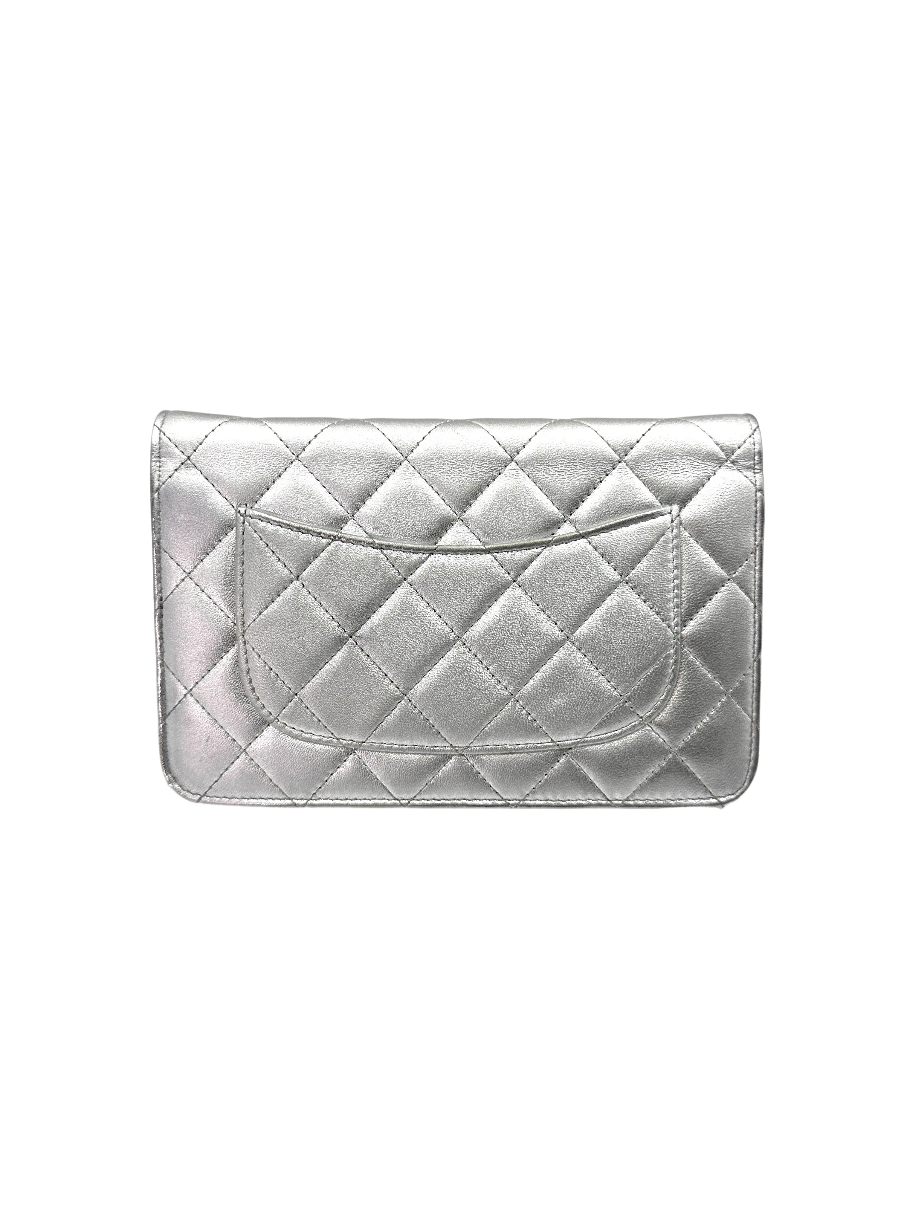 Chanel Metallic Silver Quilted Leather Wallet On Chain With Silver Buckle(18***70) CC1705