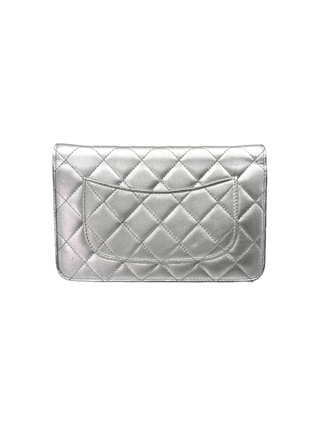 Chanel Metallic Silver Quilted Leather Wallet On Chain With Silver Buckle(18***70) CC1705