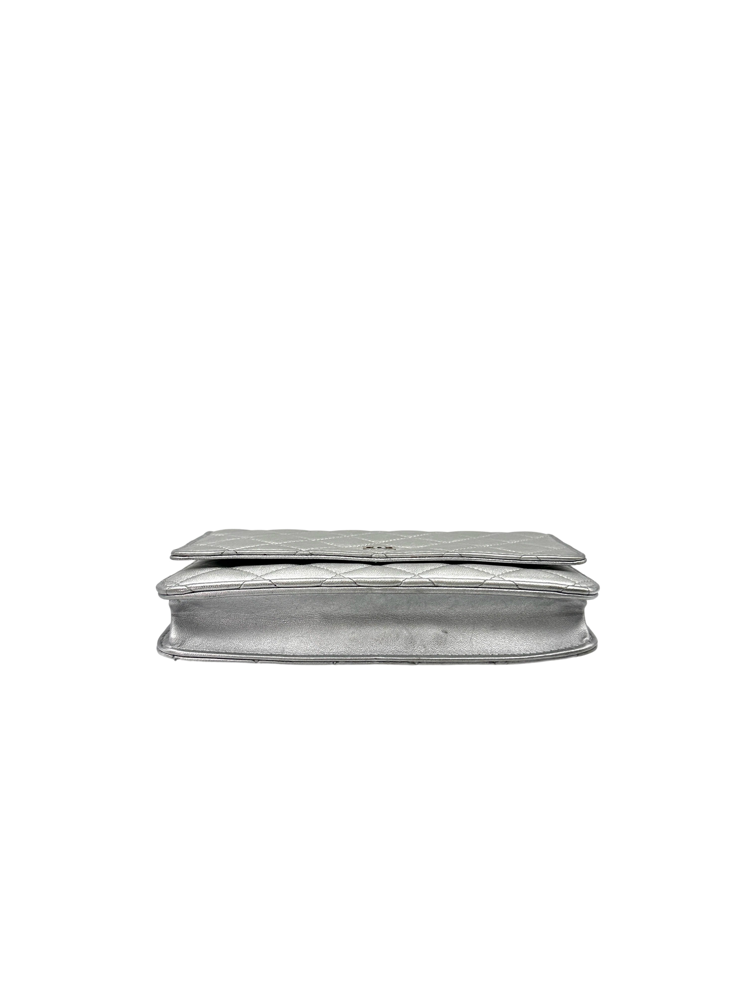 Chanel Metallic Silver Quilted Leather Wallet On Chain With Silver Buckle(18***70) CC1705