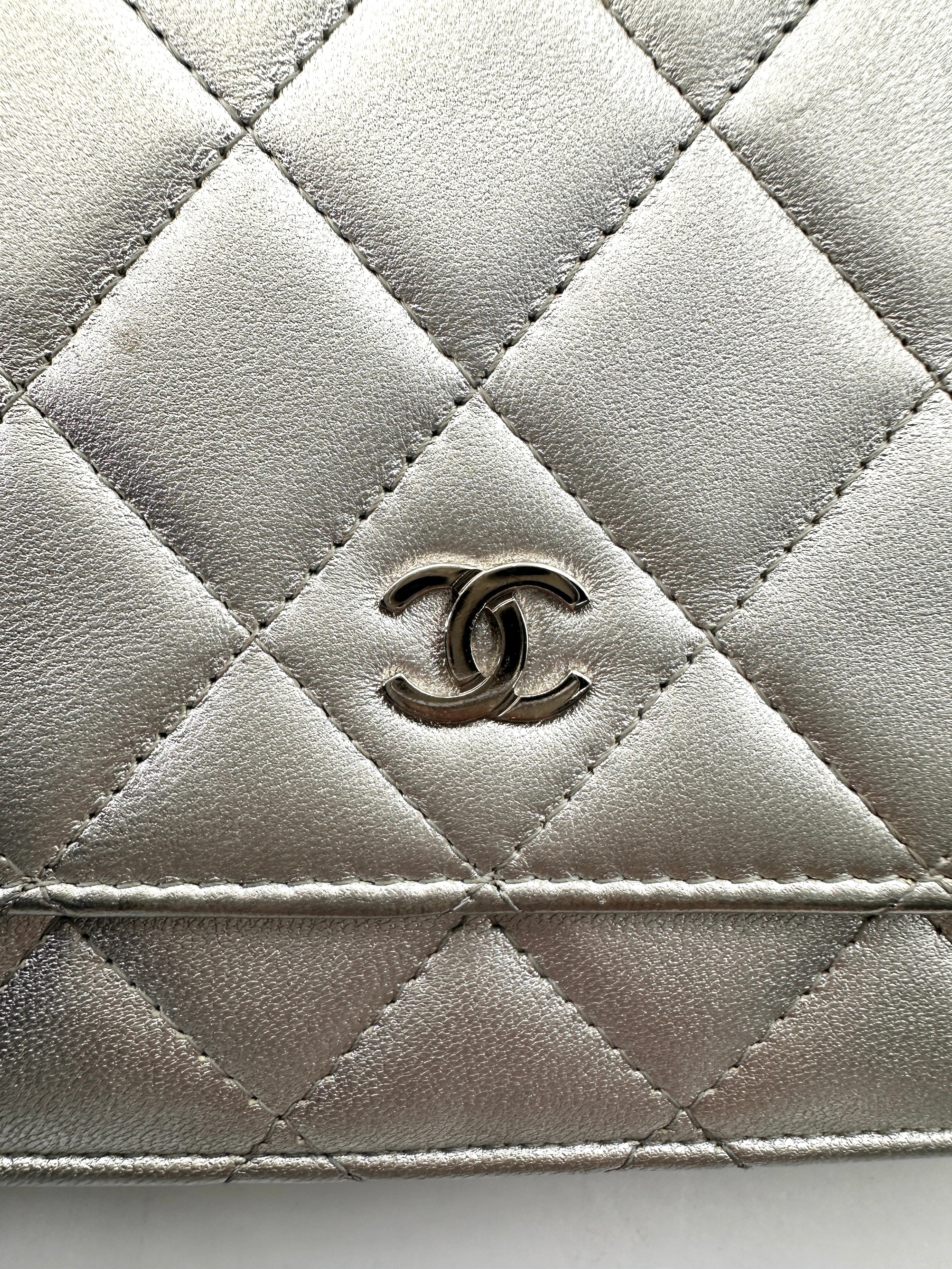 Chanel Metallic Silver Quilted Leather Wallet On Chain With Silver Buckle(18***70) CC1705