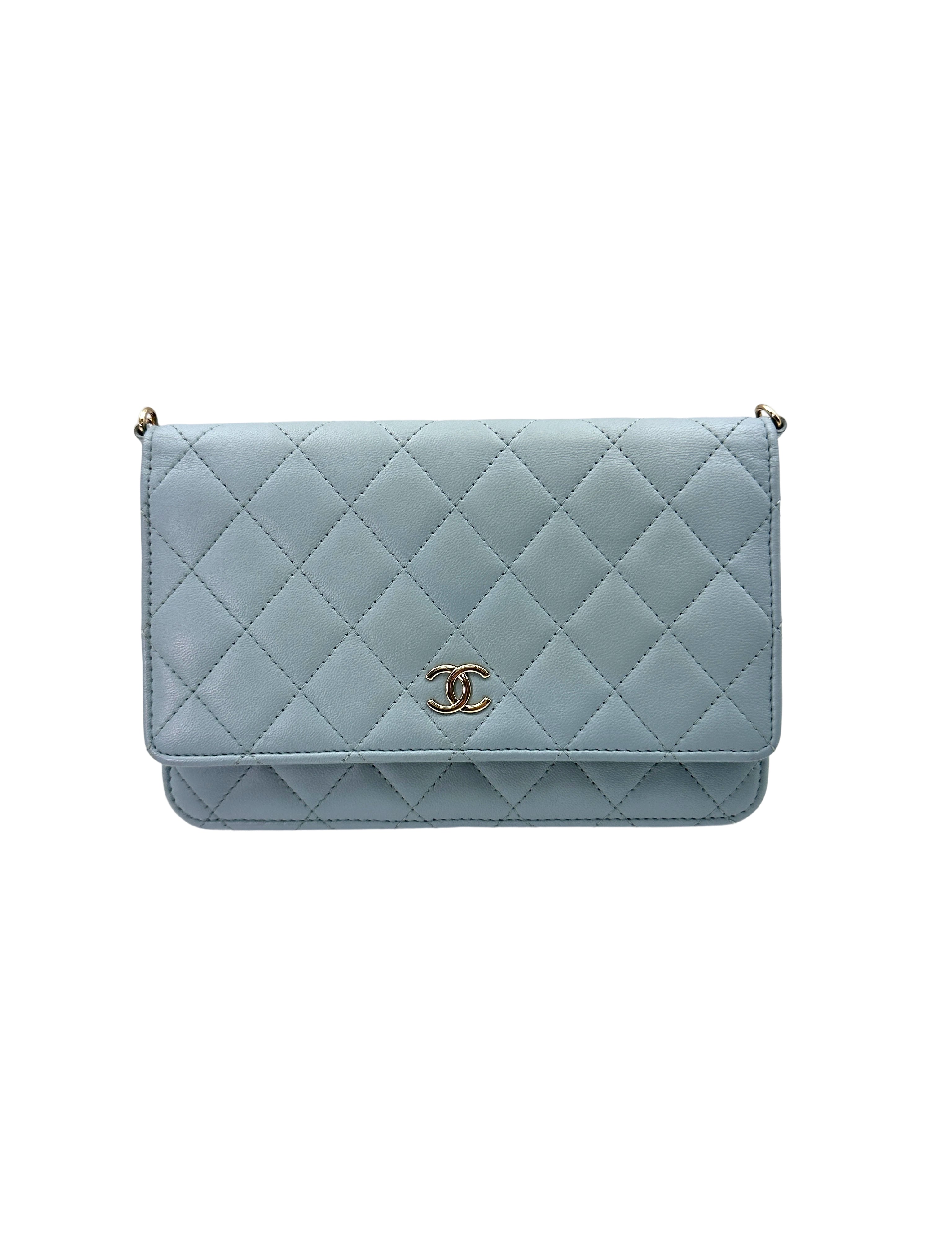 Chanel 22P Light Blue Quilted Lambskin Wallet On Chain(XL***XJ) IRIS139