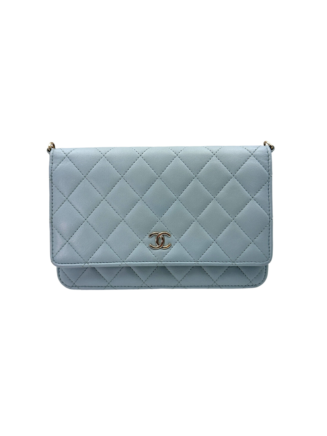 Chanel 22P Light Blue Quilted Lambskin Wallet On Chain(XL***XJ) IRIS139